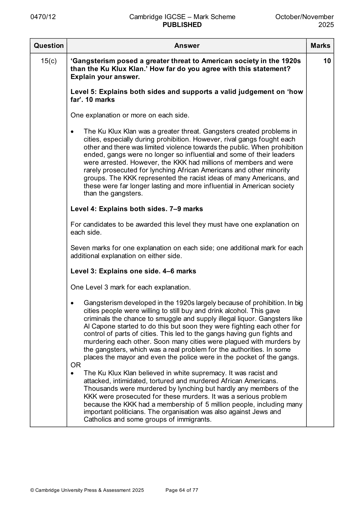 Mark scheme, page 64 of 77