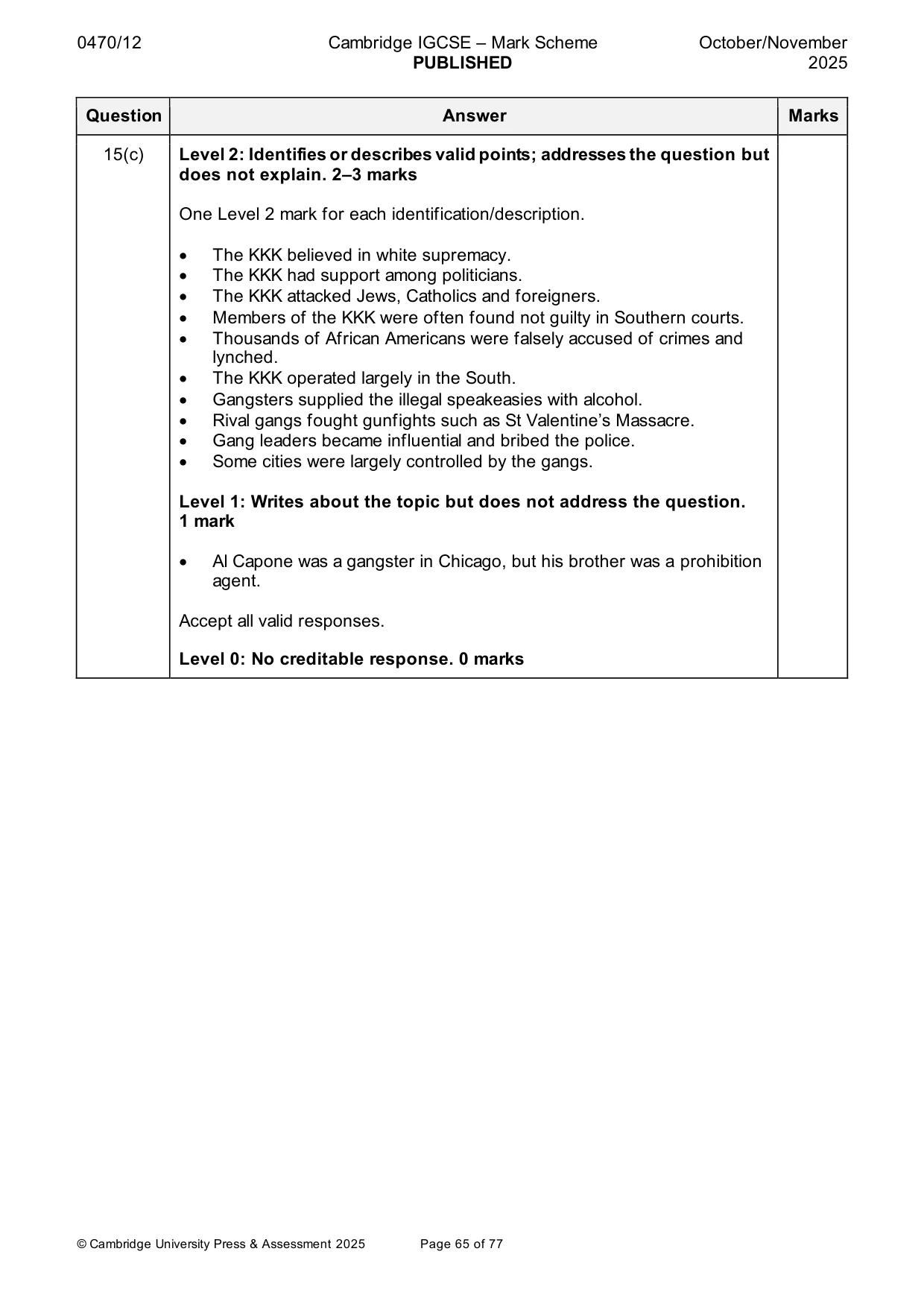 Mark scheme, page 65 of 77