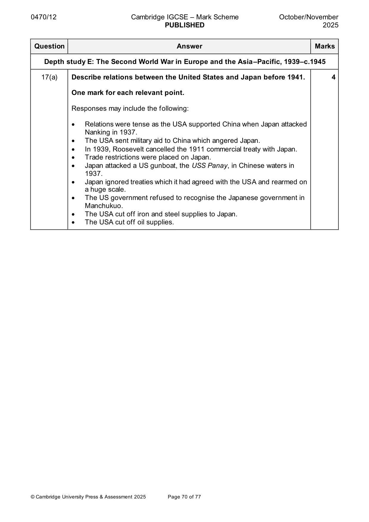 Mark scheme, page 70 of 77
