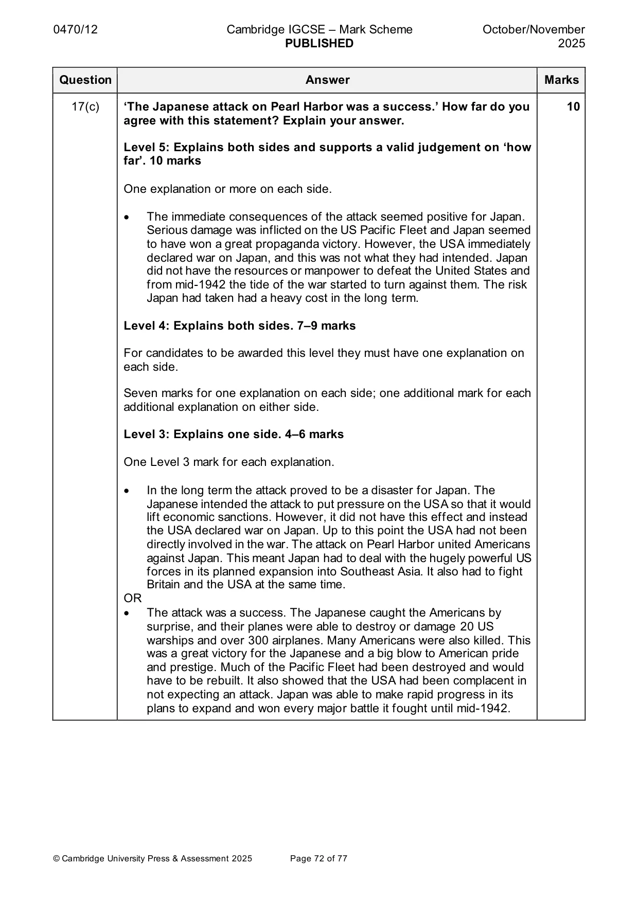 Mark scheme, page 72 of 77