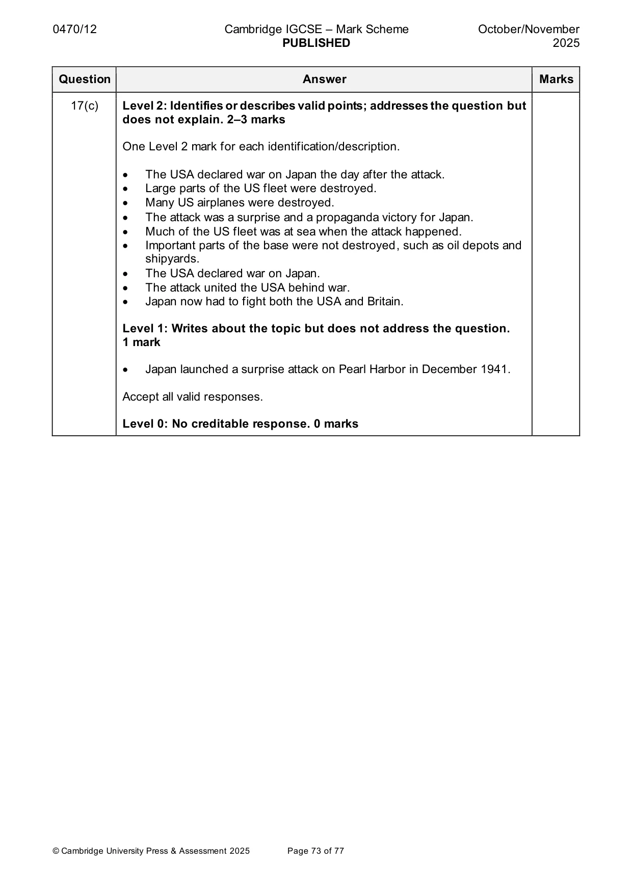 Mark scheme, page 73 of 77