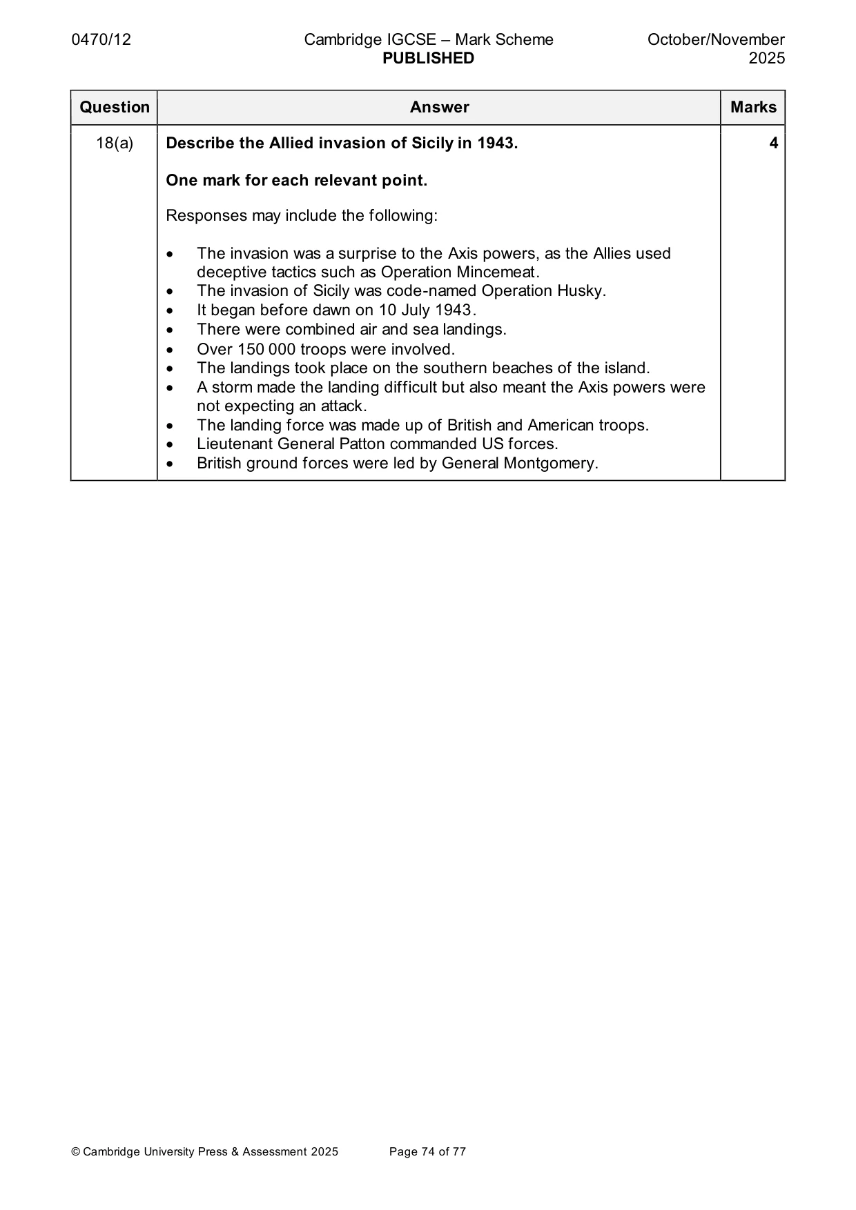 Mark scheme, page 74 of 77