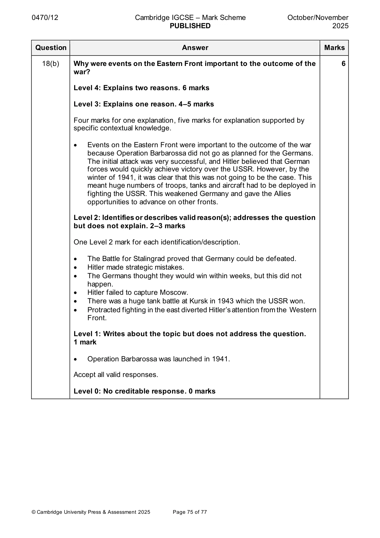 Mark scheme, page 75 of 77