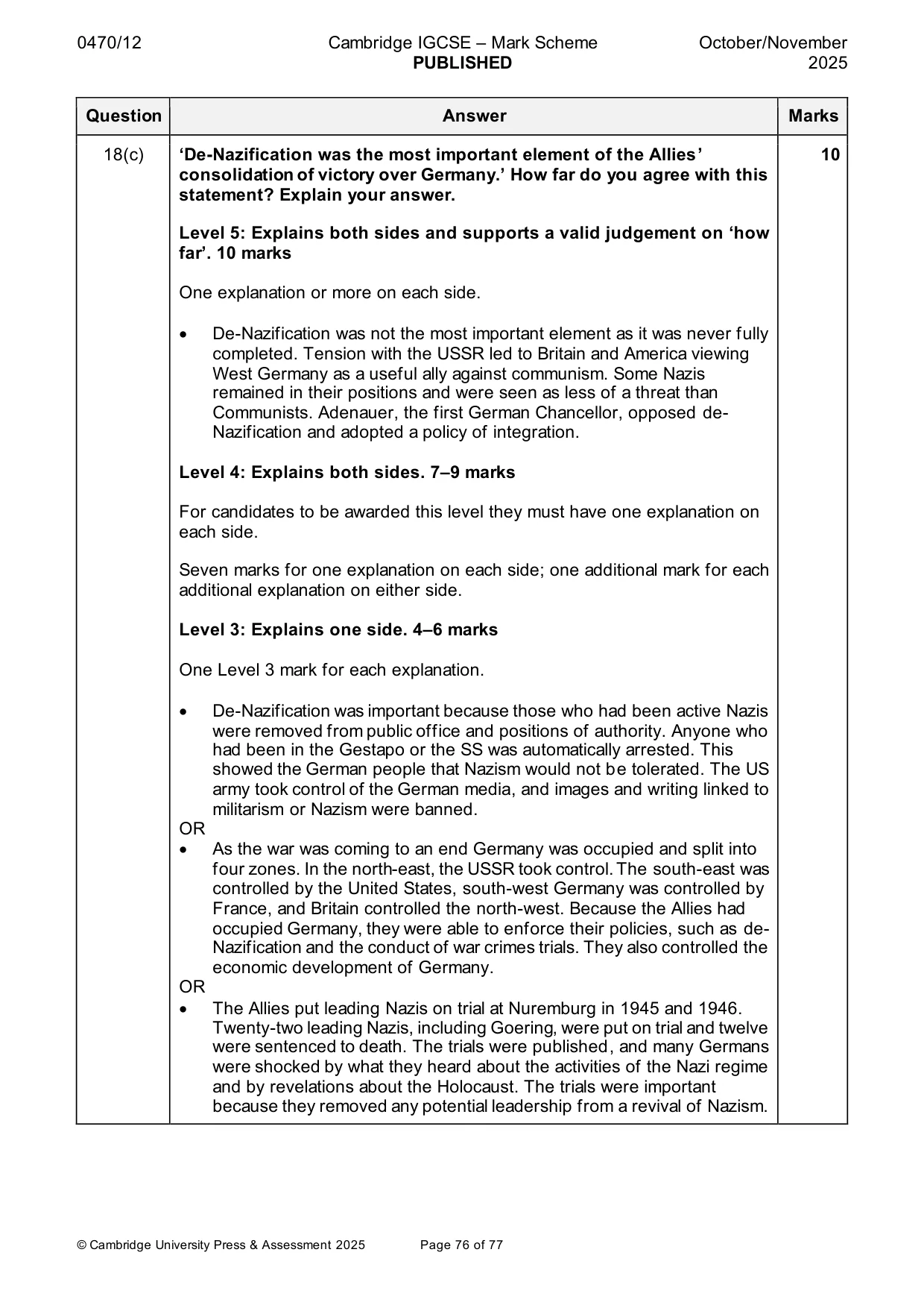 Mark scheme, page 76 of 77