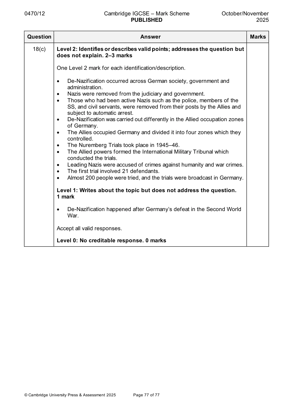 Mark scheme, page 77 of 77