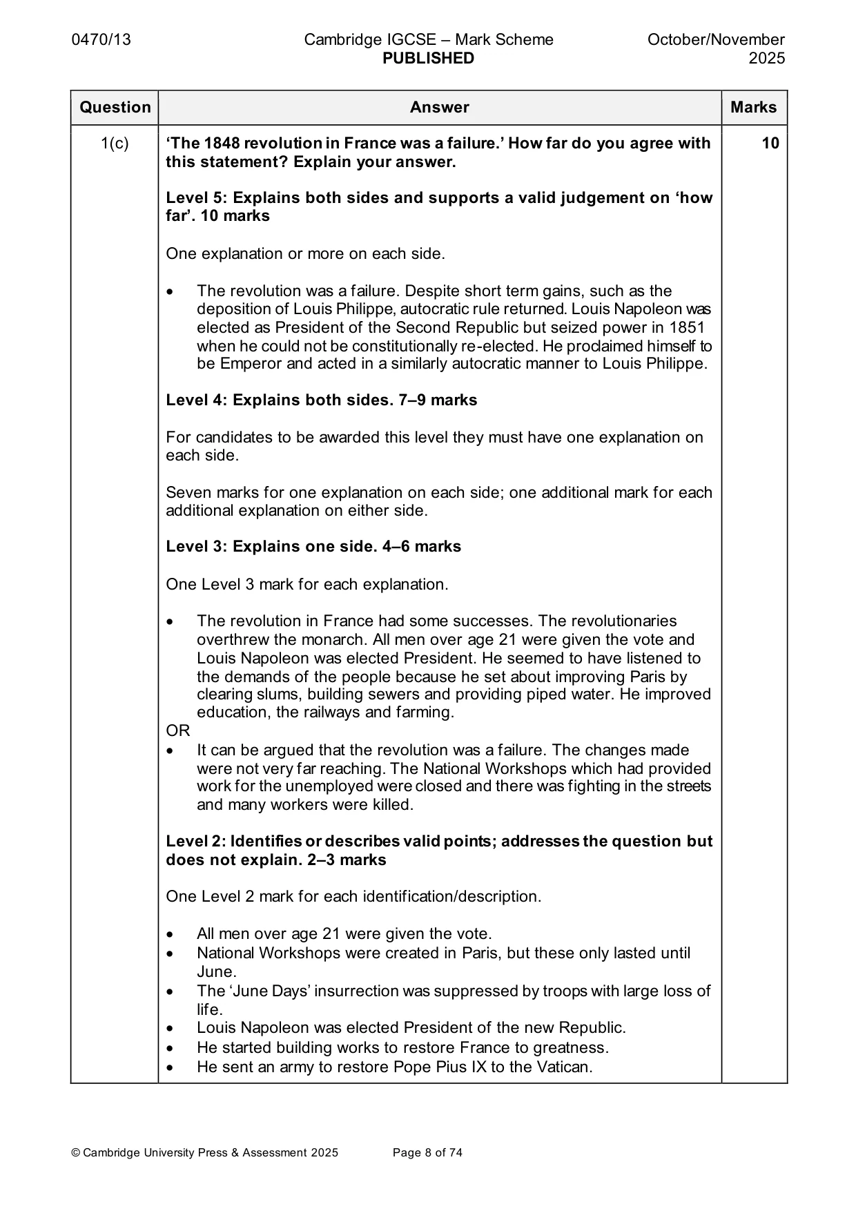 Mark scheme, page 8 of 74