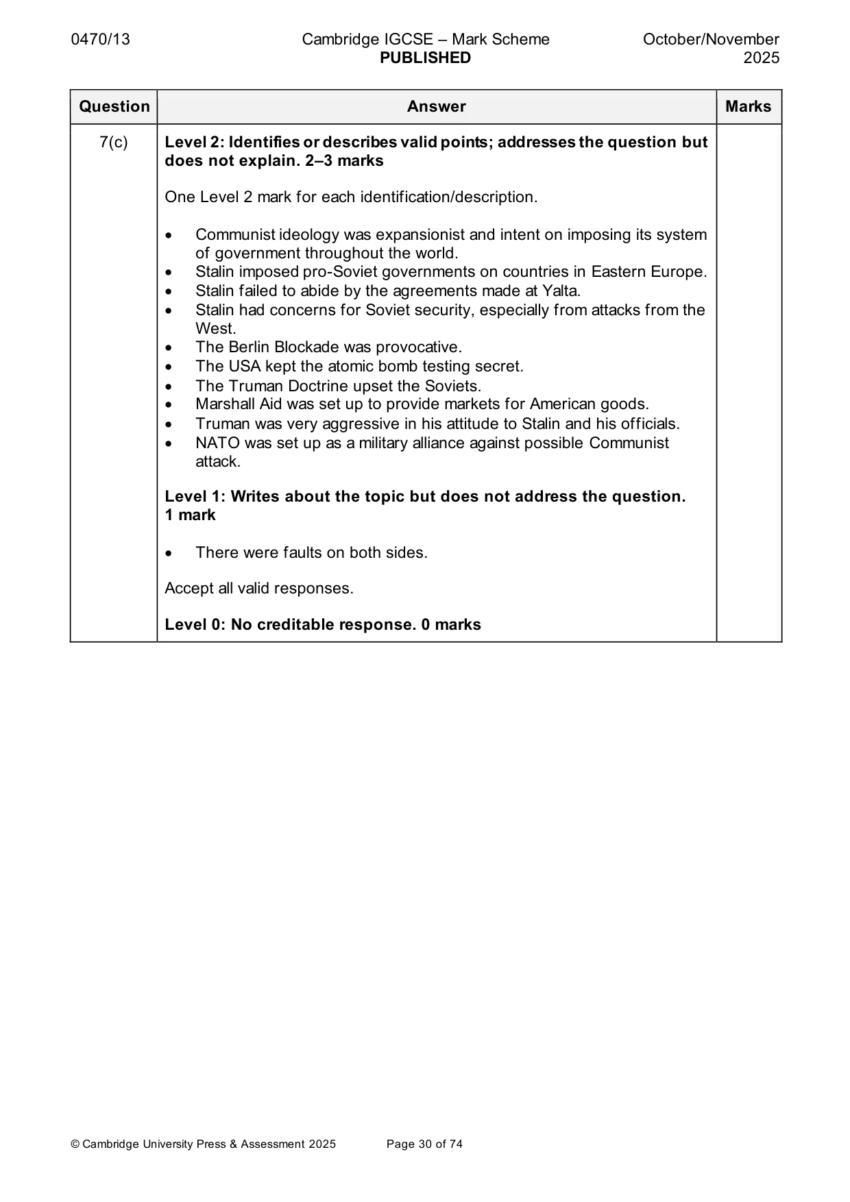 Mark scheme, page 30 of 74
