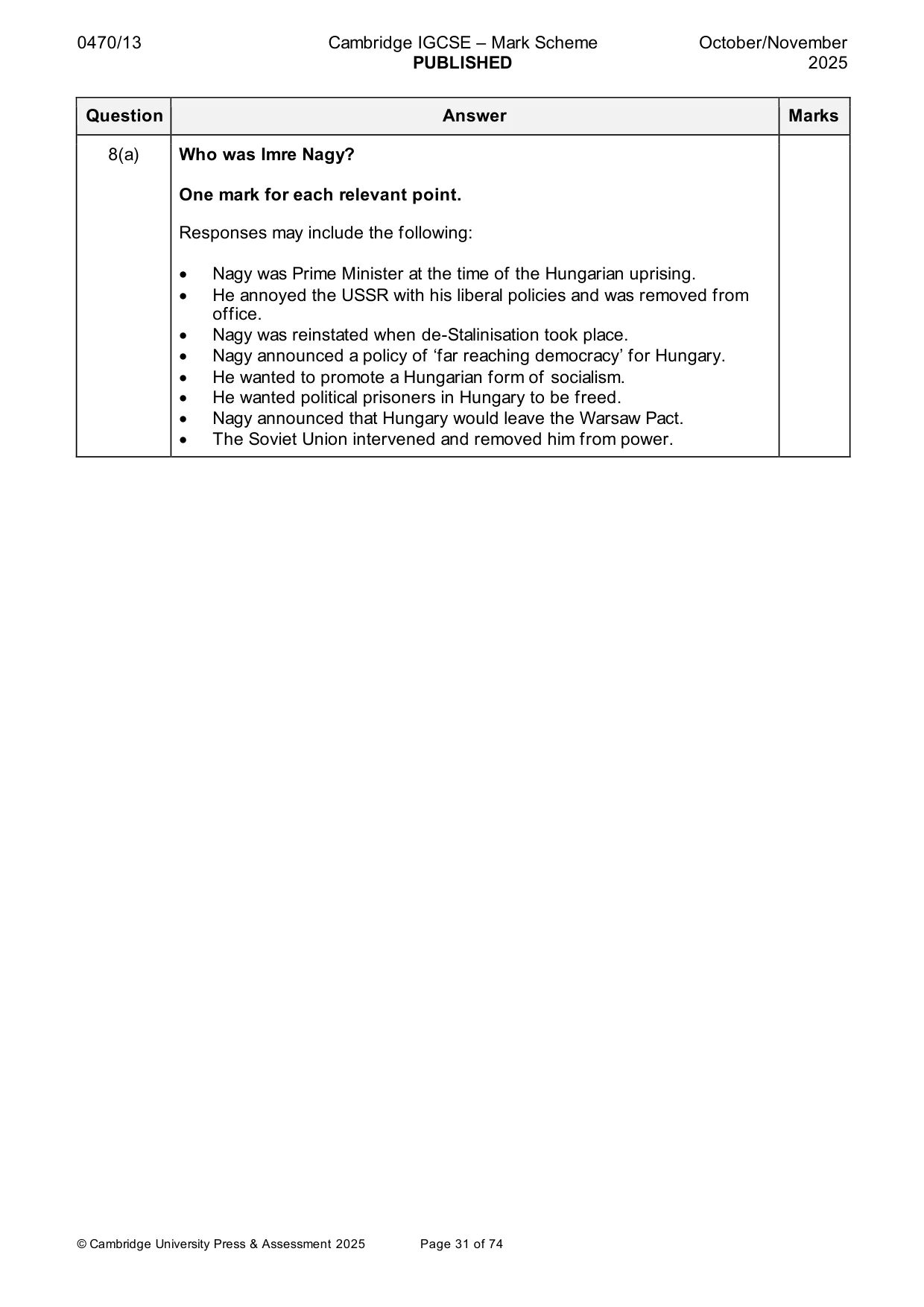 Mark scheme, page 31 of 74