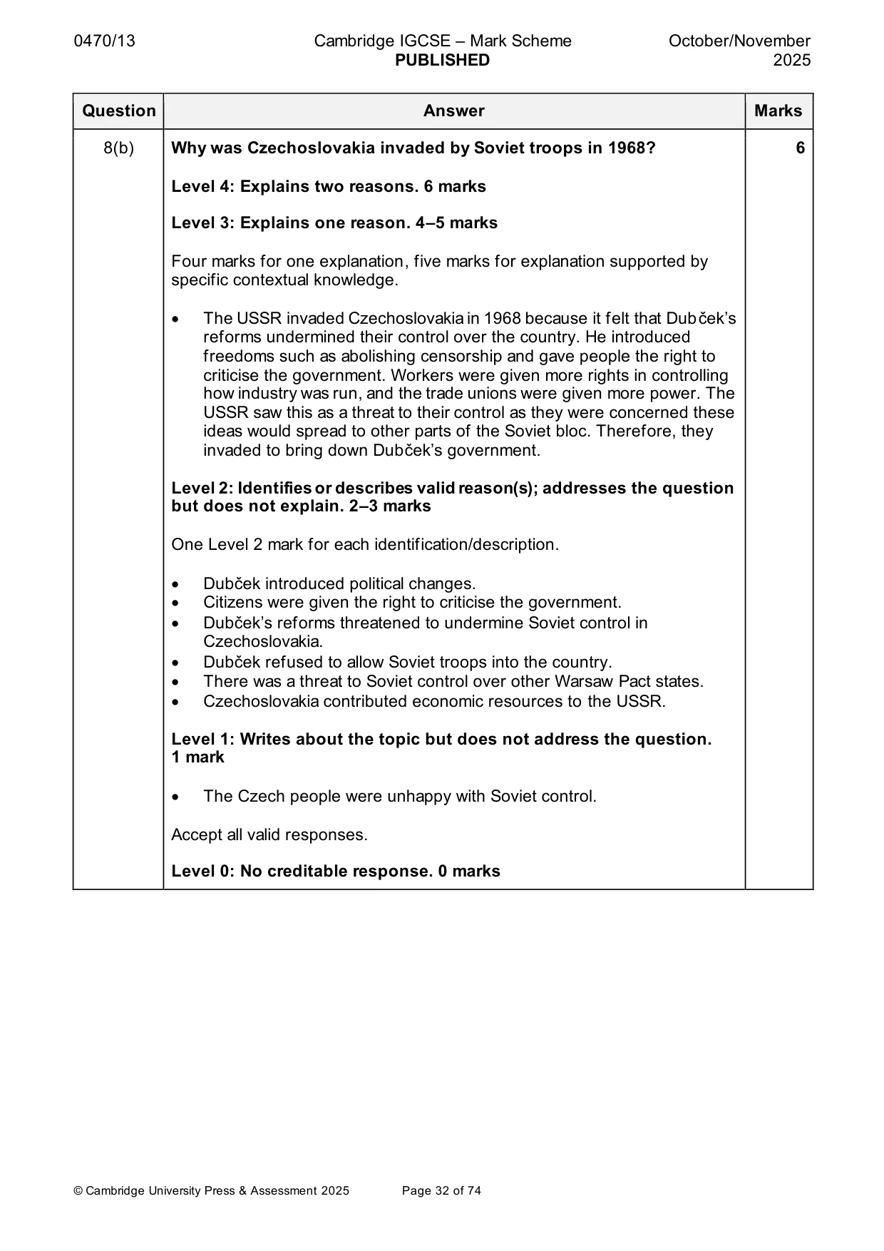 Mark scheme, page 32 of 74