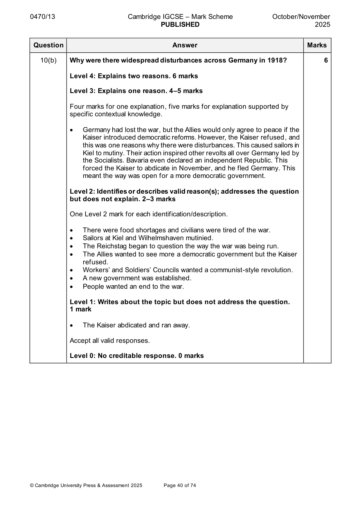Mark scheme, page 40 of 74