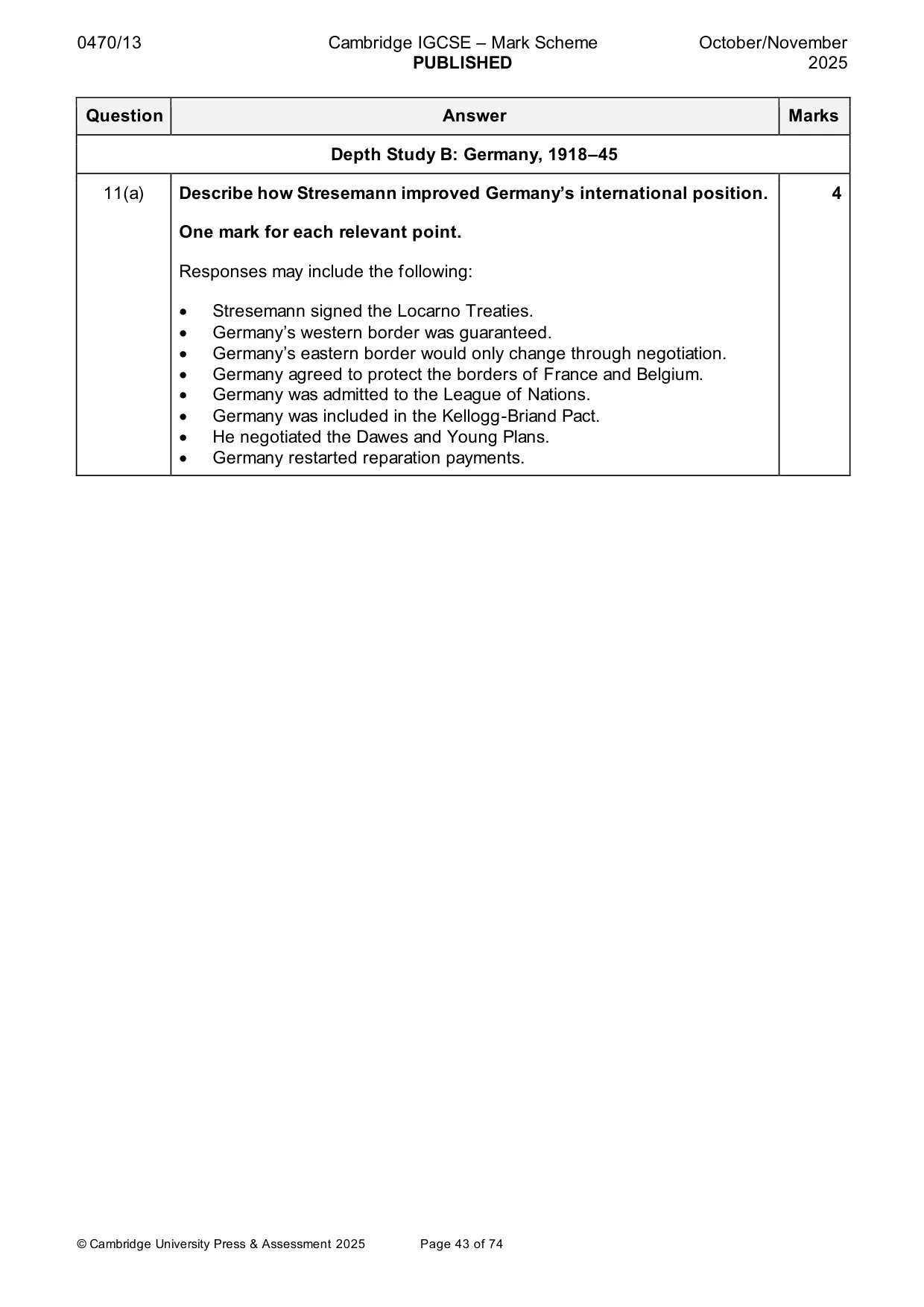 Mark scheme, page 43 of 74