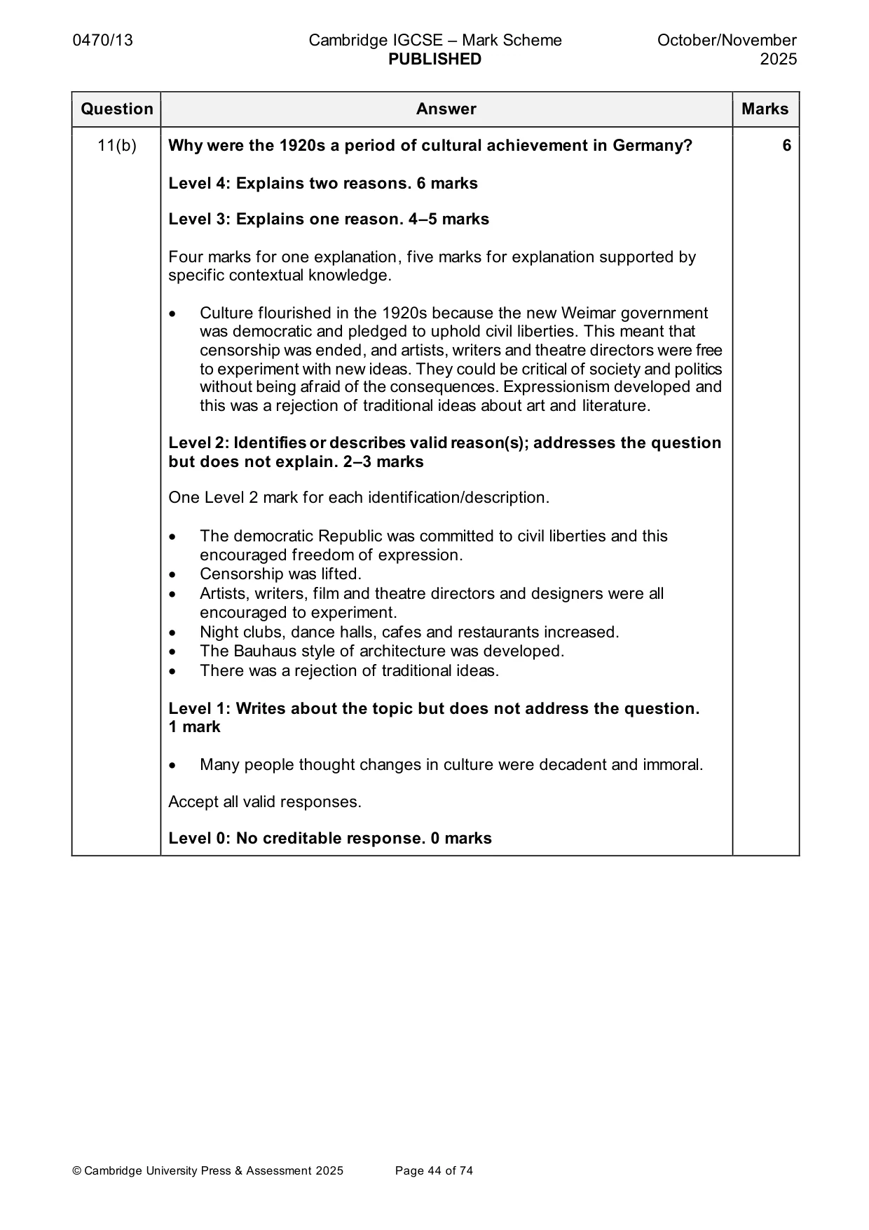 Mark scheme, page 44 of 74