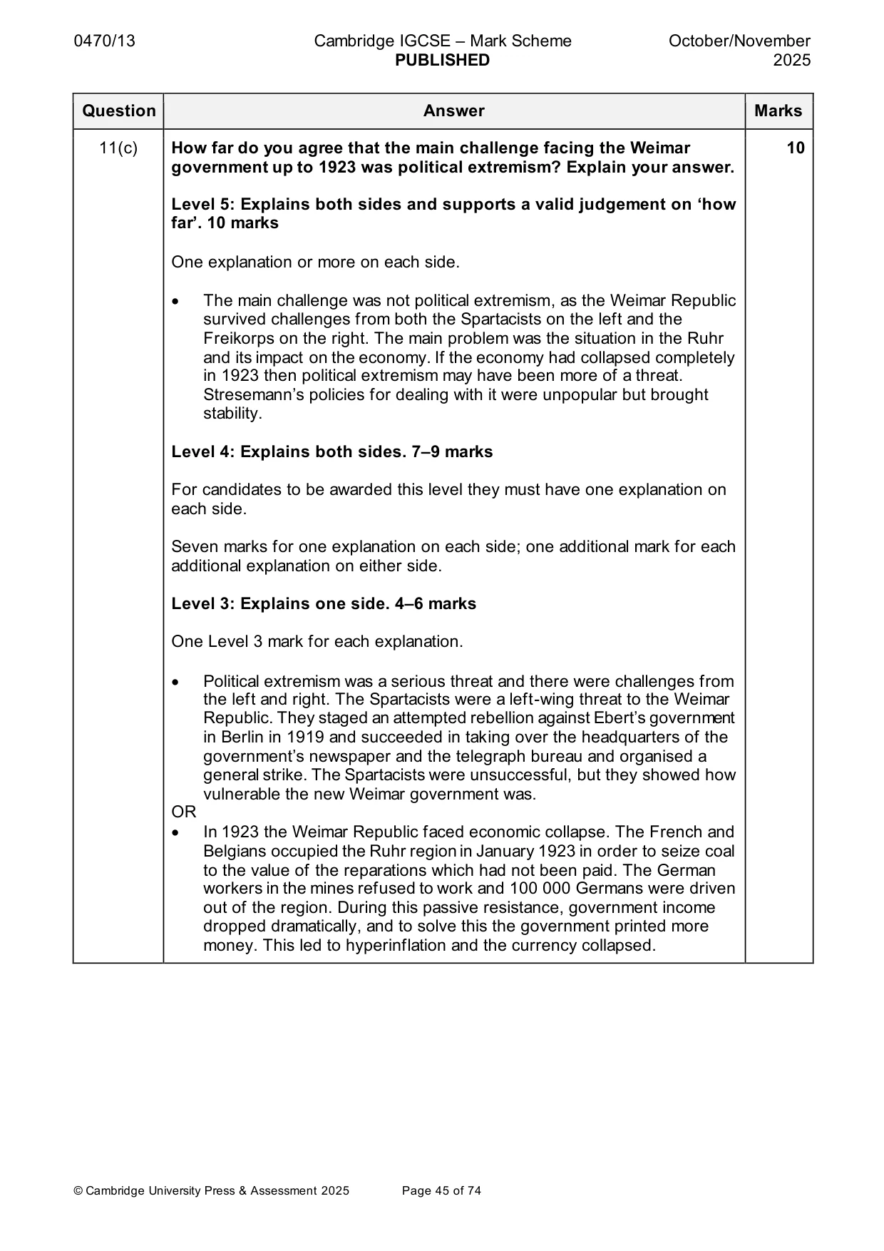 Mark scheme, page 45 of 74