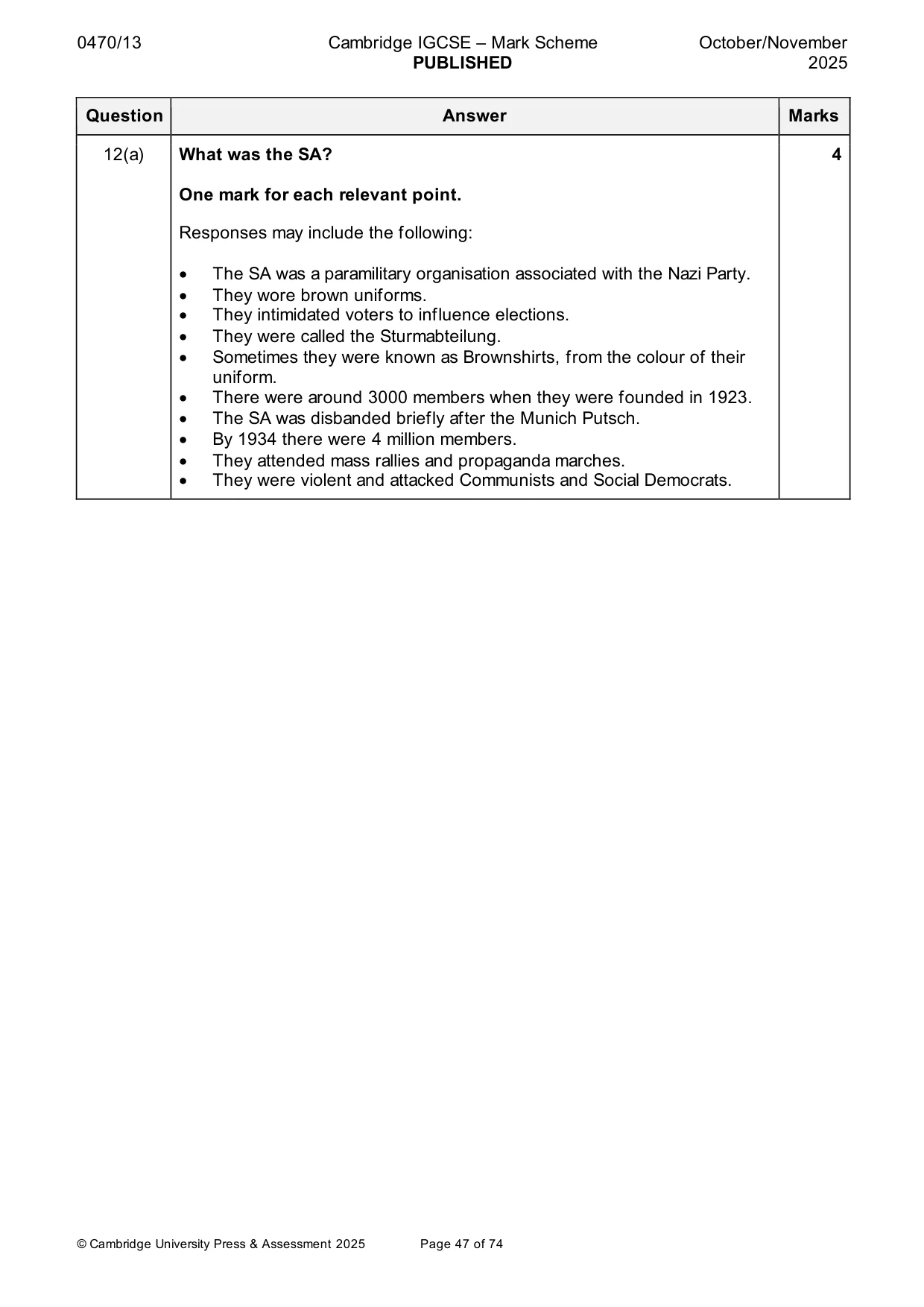 Mark scheme, page 47 of 74