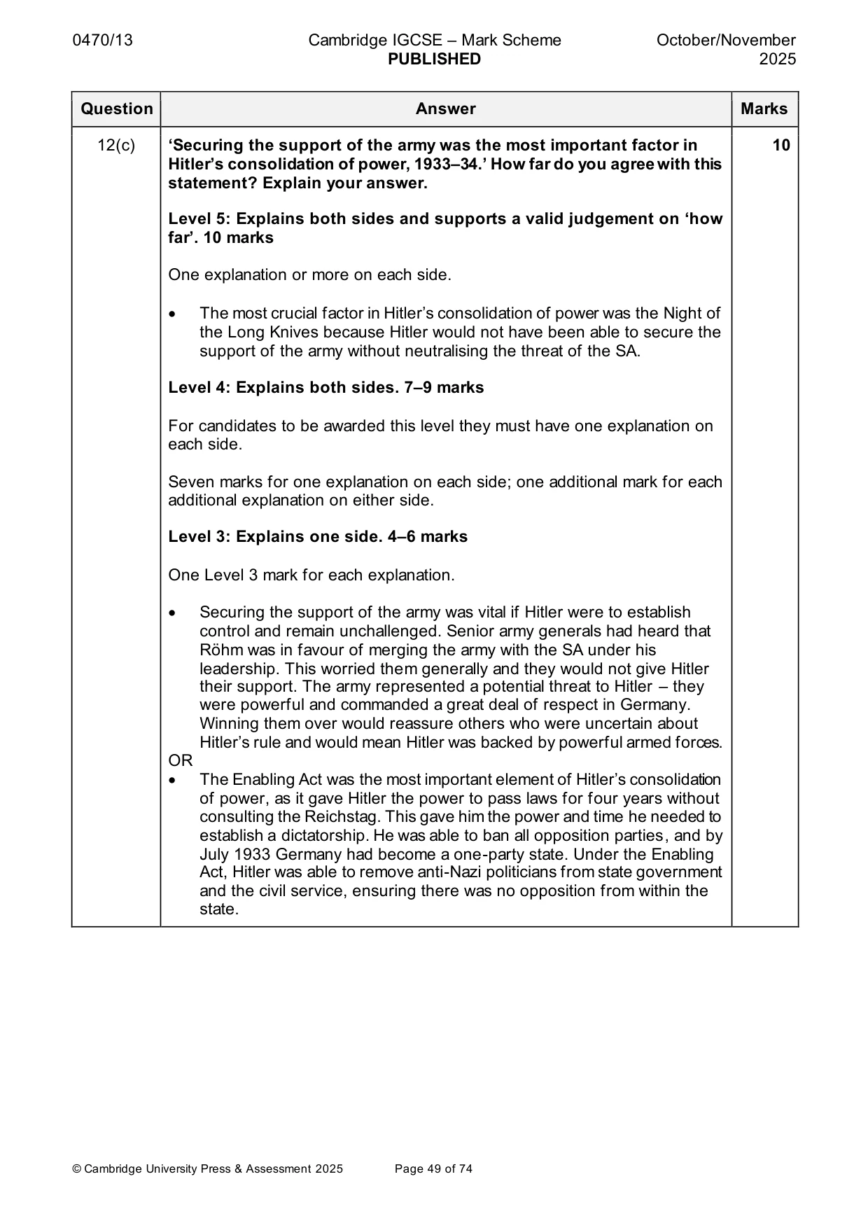 Mark scheme, page 49 of 74