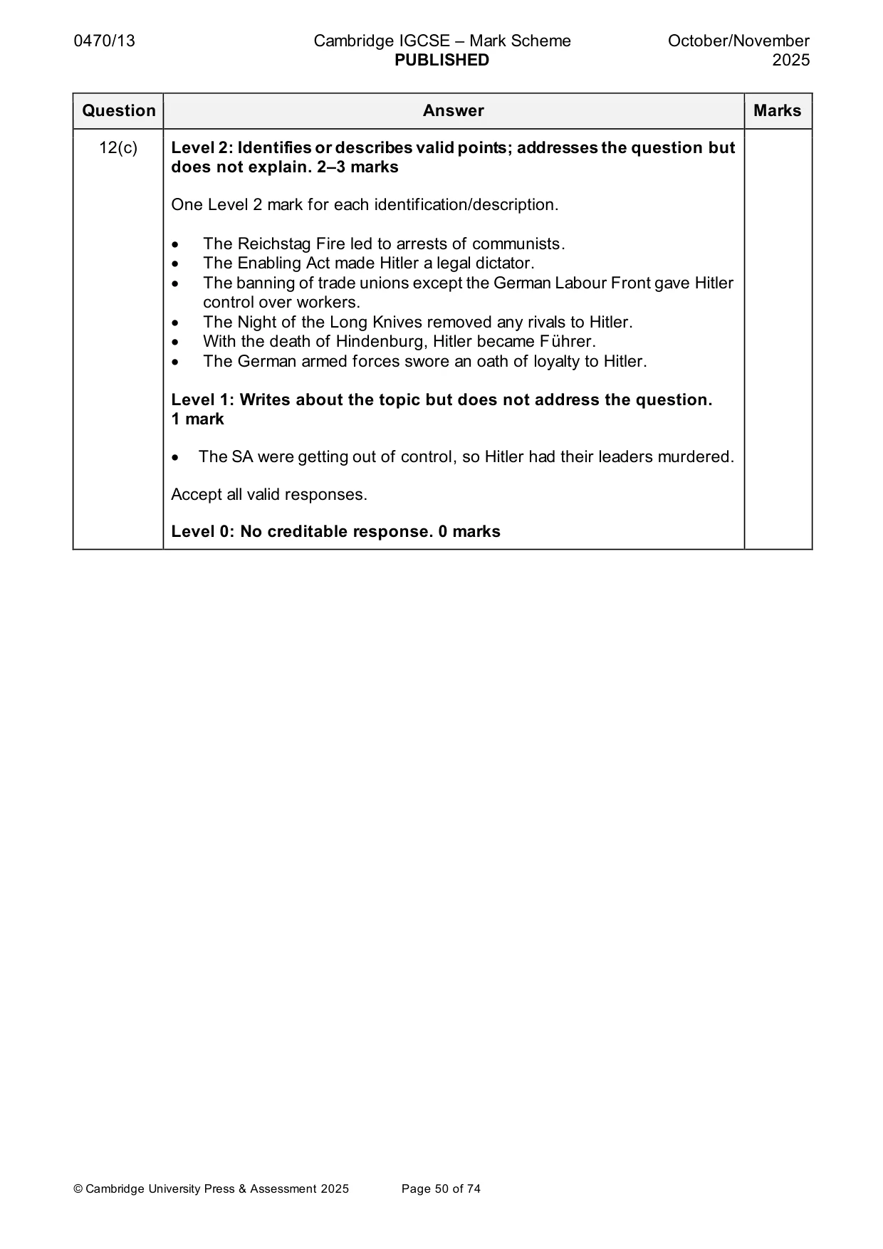 Mark scheme, page 50 of 74