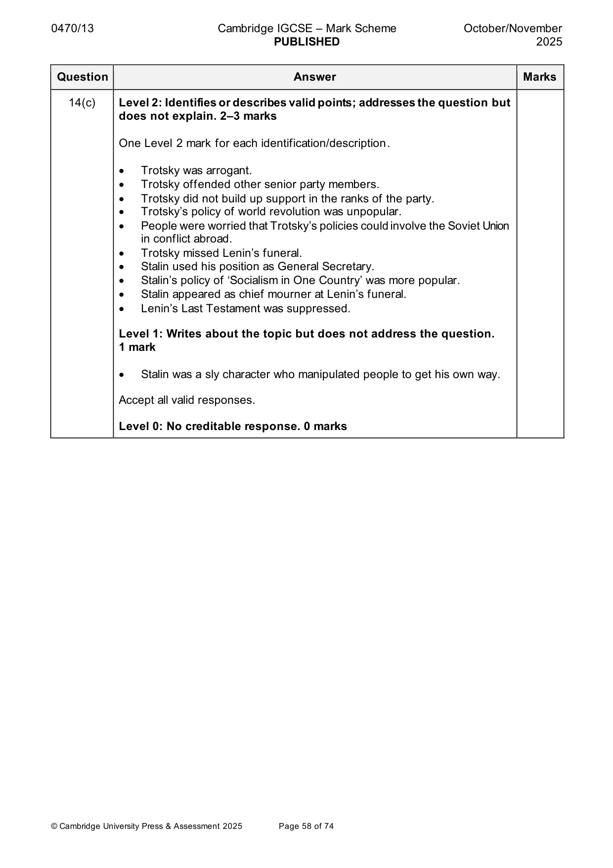 Mark scheme, page 58 of 74