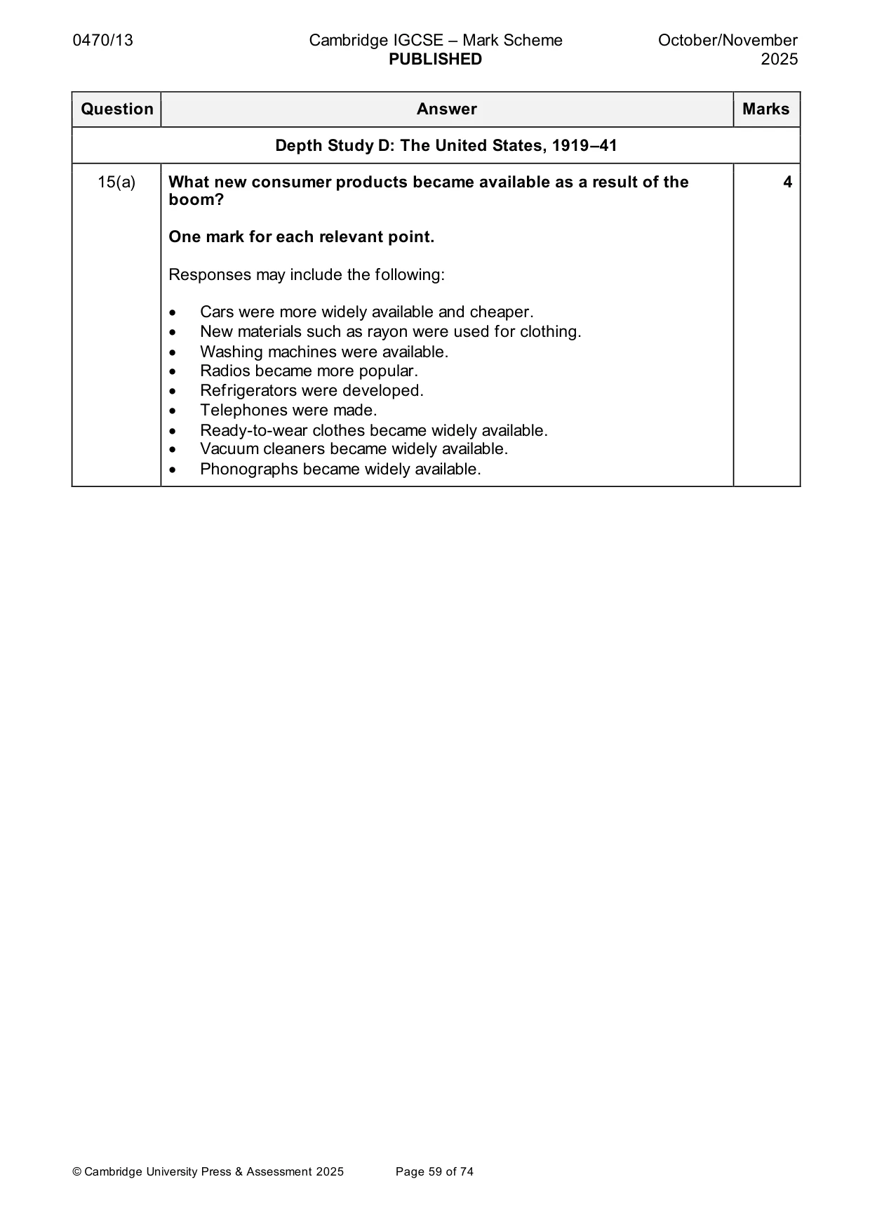 Mark scheme, page 59 of 74