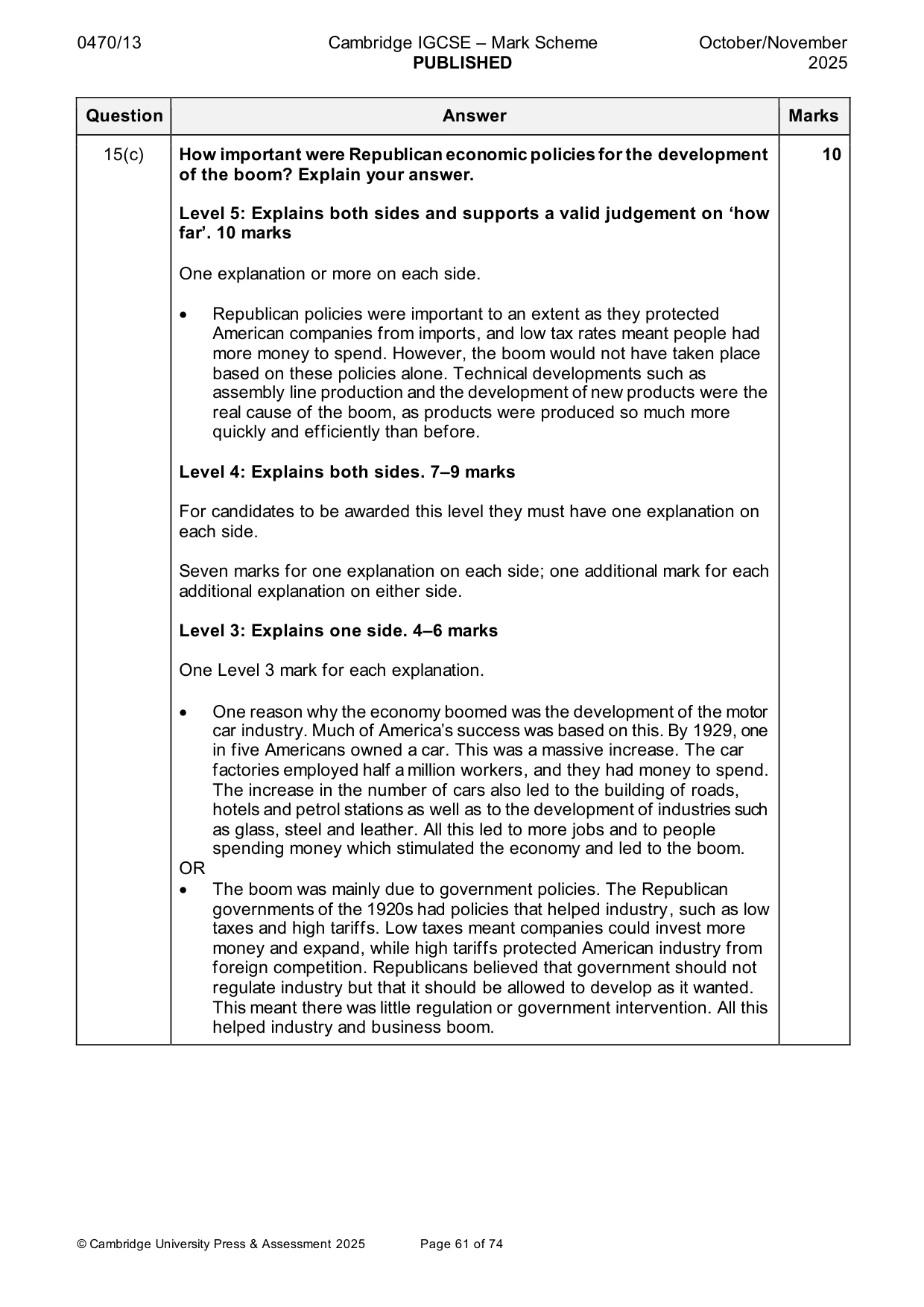 Mark scheme, page 61 of 74