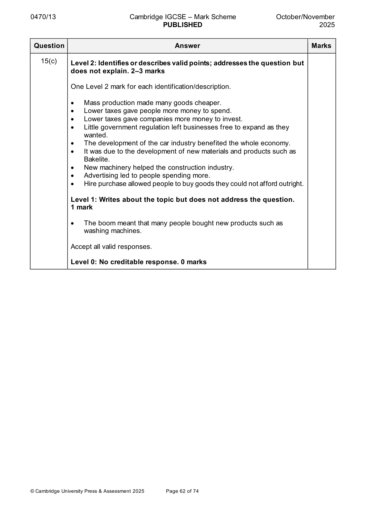 Mark scheme, page 62 of 74