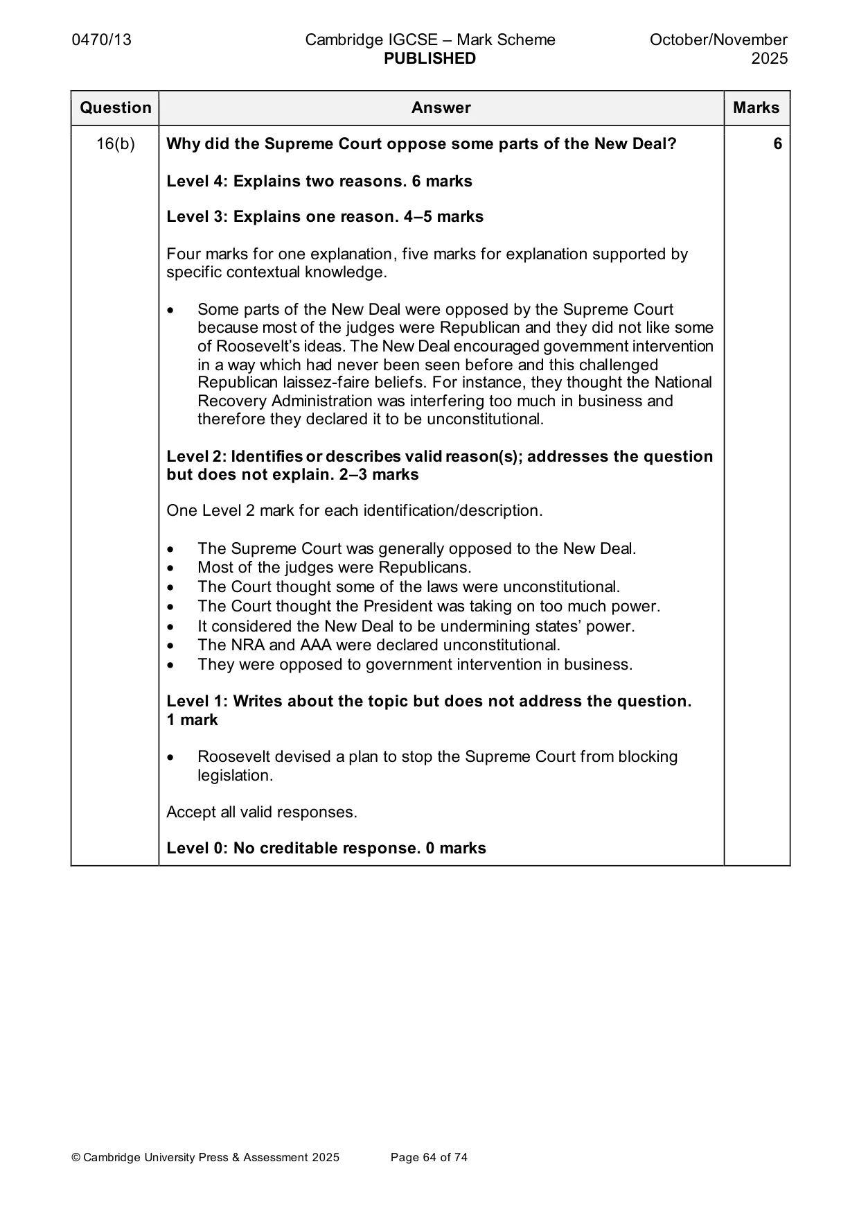 Mark scheme, page 64 of 74