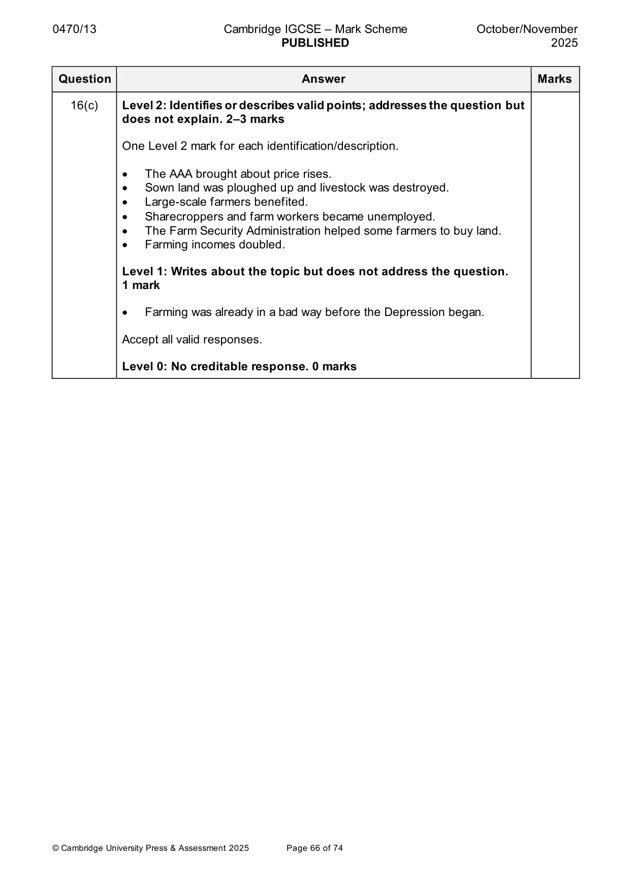 Mark scheme, page 66 of 74