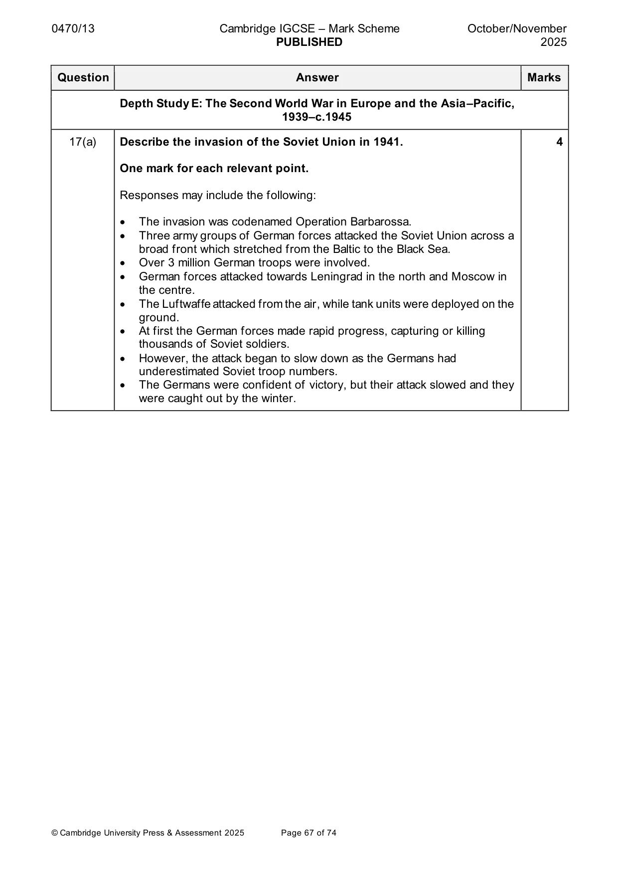 Mark scheme, page 67 of 74