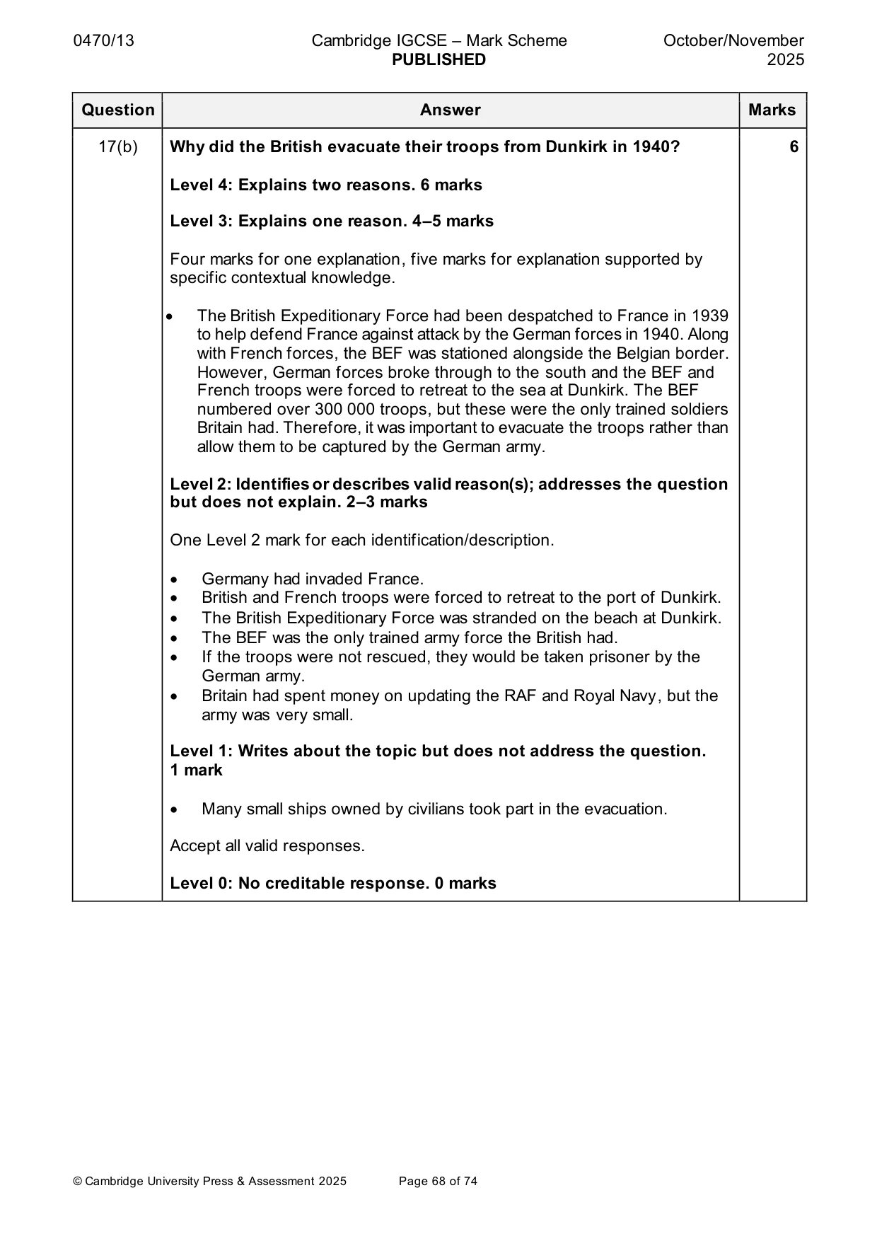 Mark scheme, page 68 of 74