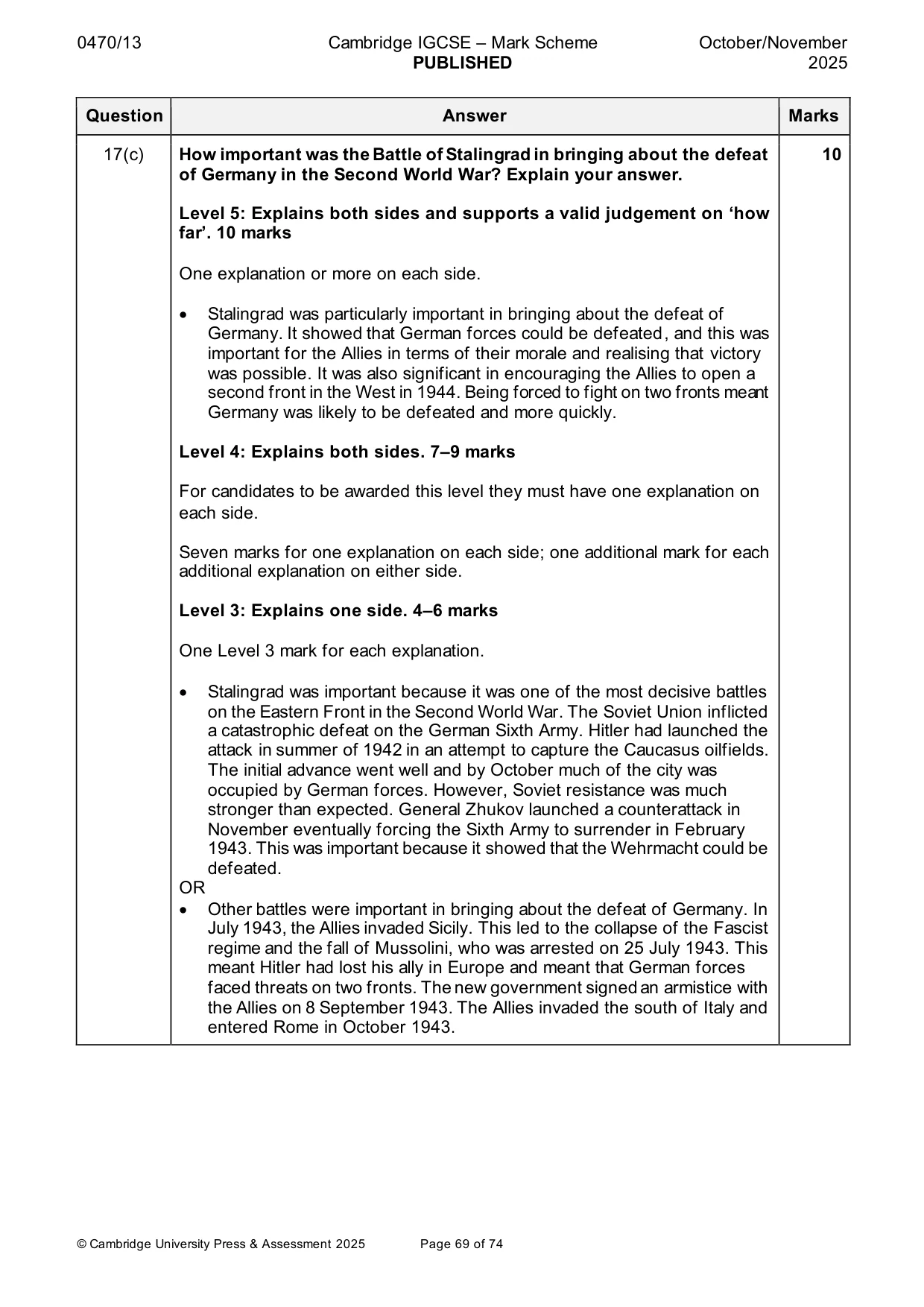 Mark scheme, page 69 of 74