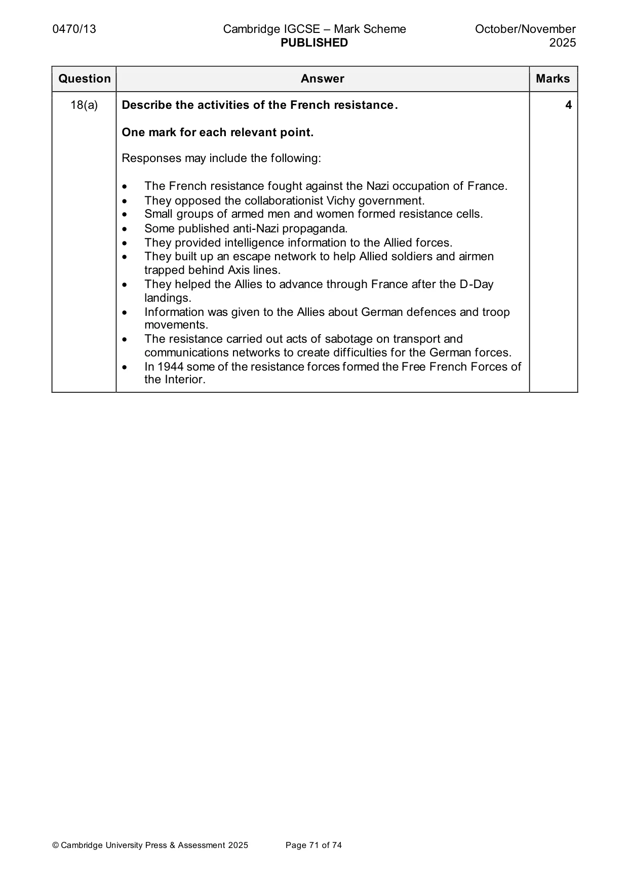 Mark scheme, page 71 of 74
