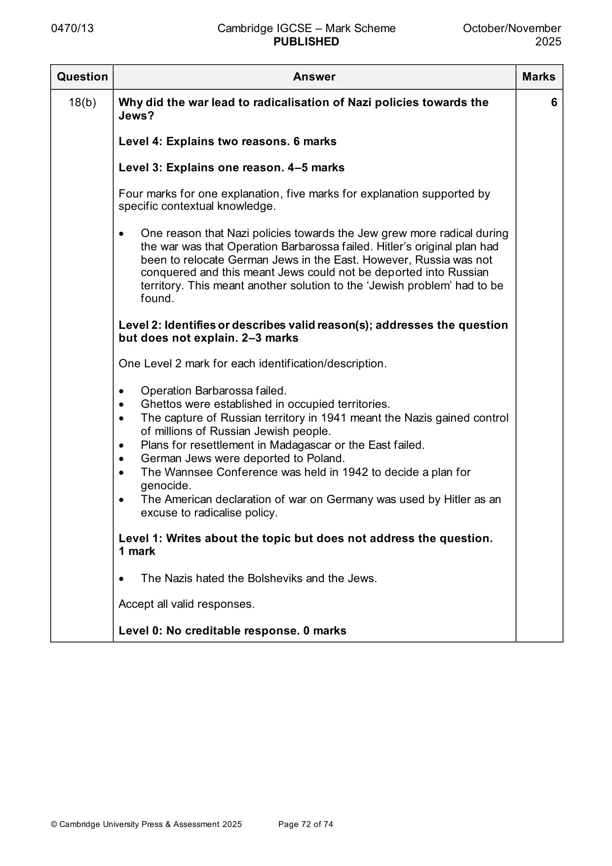 Mark scheme, page 72 of 74