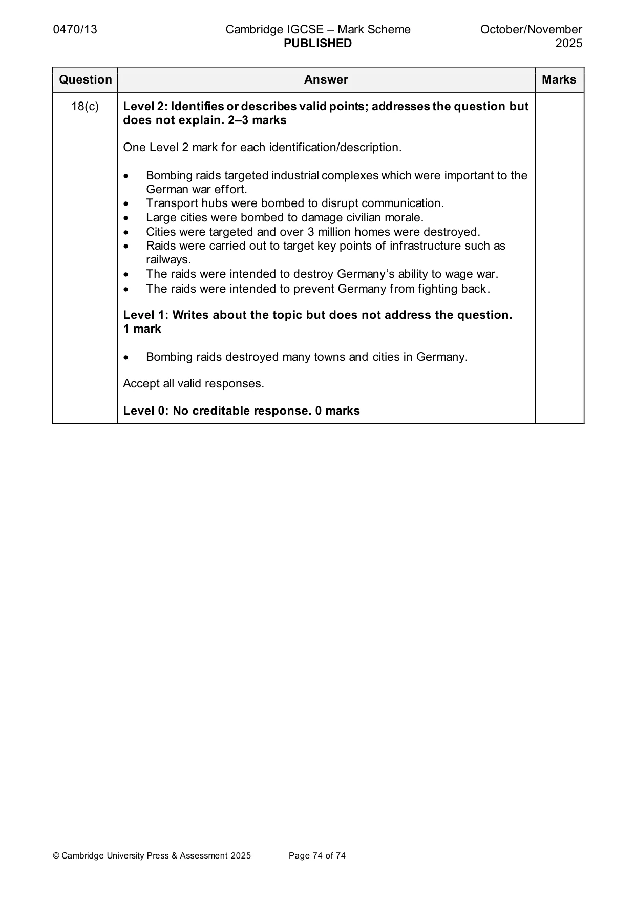 Mark scheme, page 74 of 74