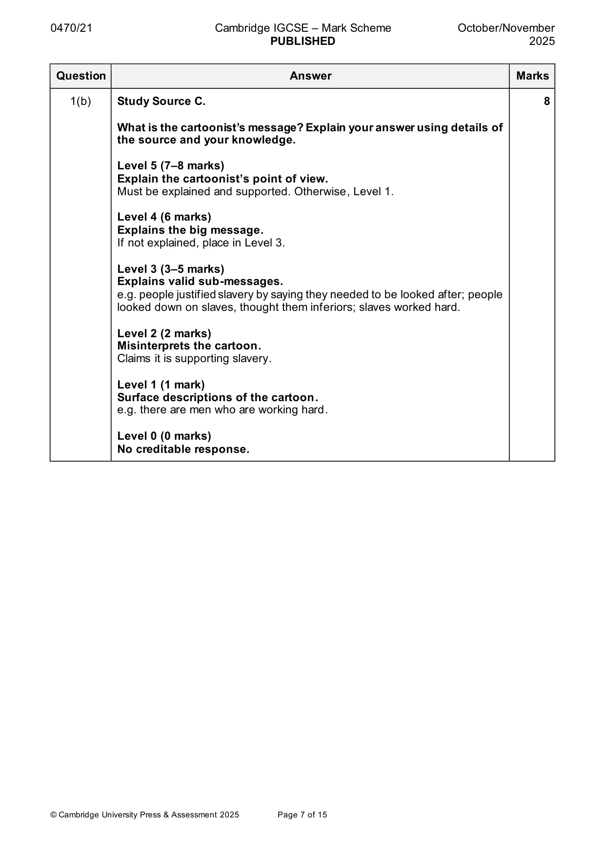 Mark scheme, page 7 of 15