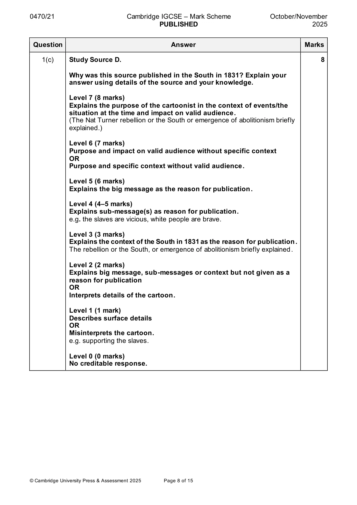 Mark scheme, page 8 of 15