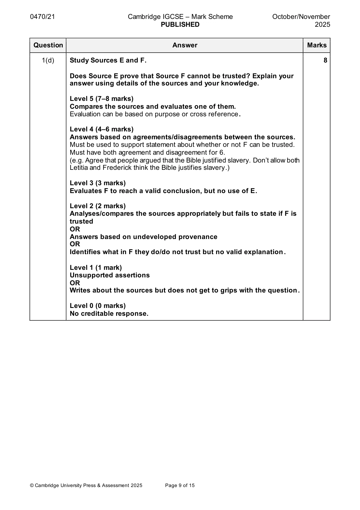 Mark scheme, page 9 of 15