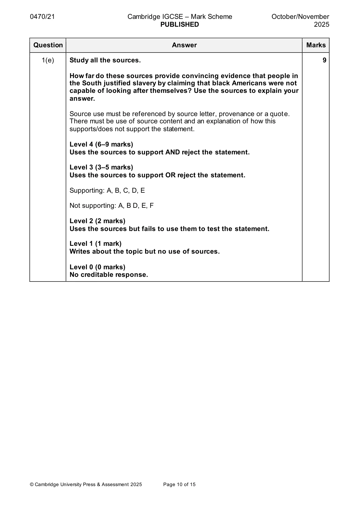 Mark scheme, page 10 of 15