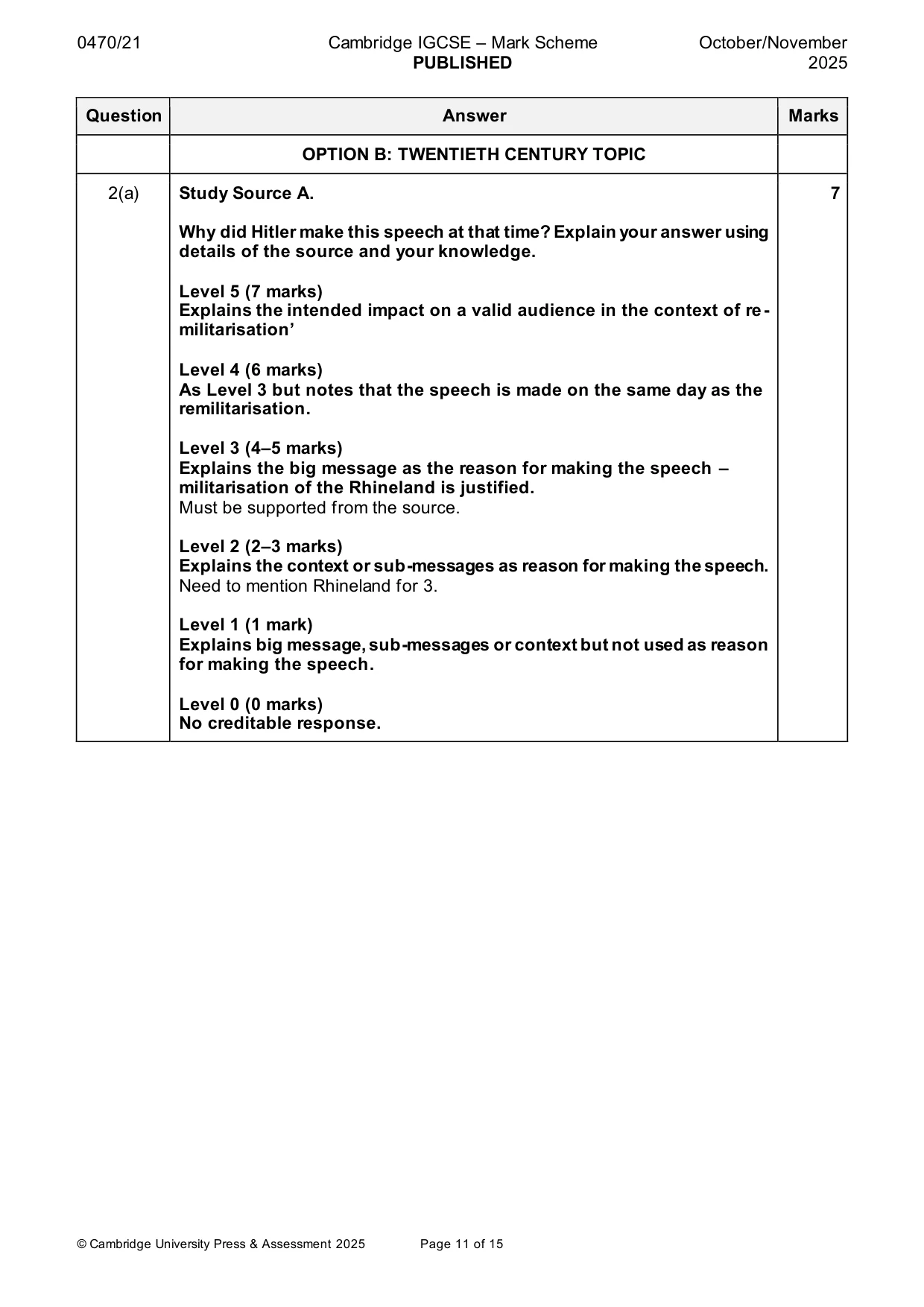 Mark scheme, page 11 of 15