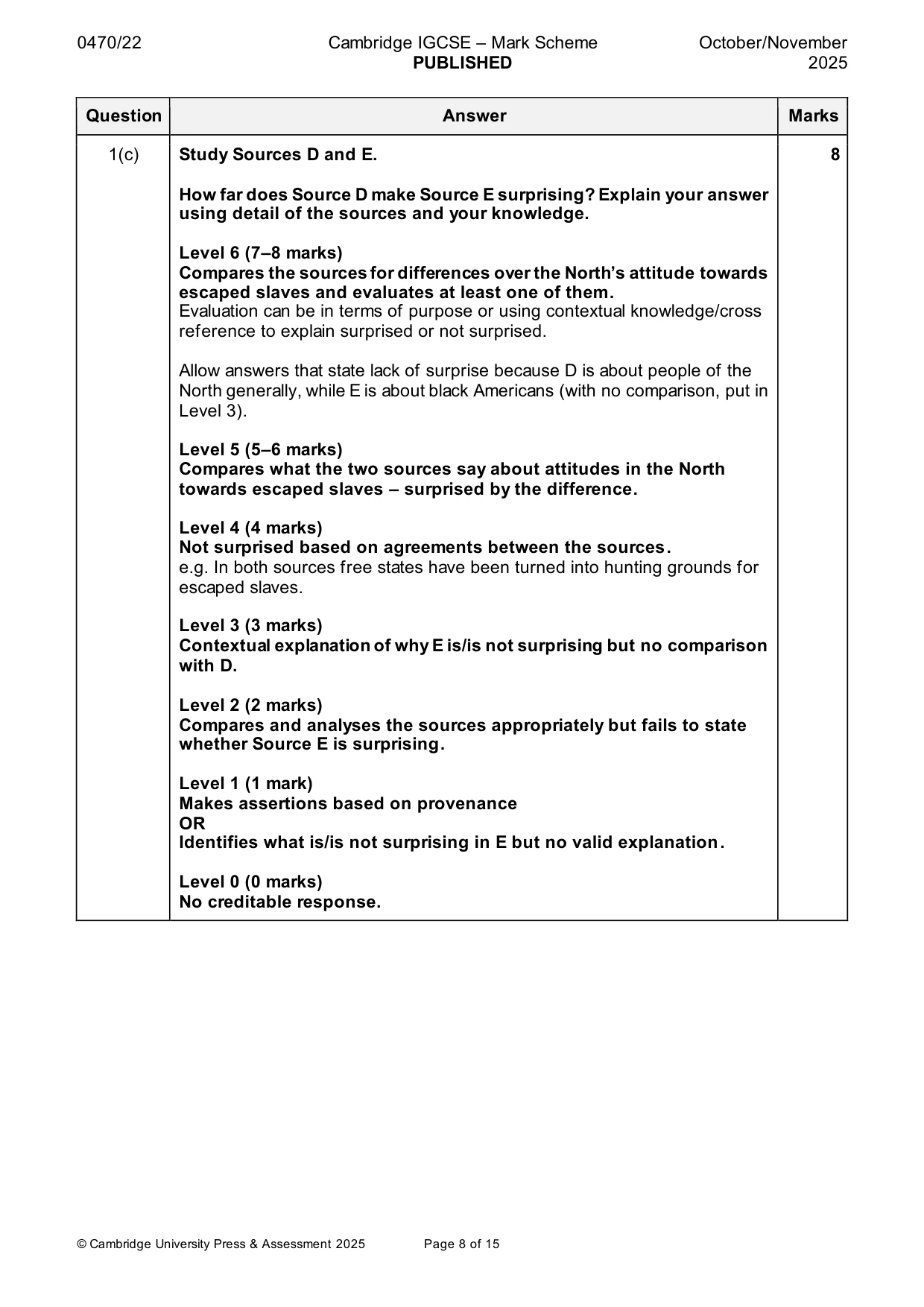 Mark scheme, page 8 of 15