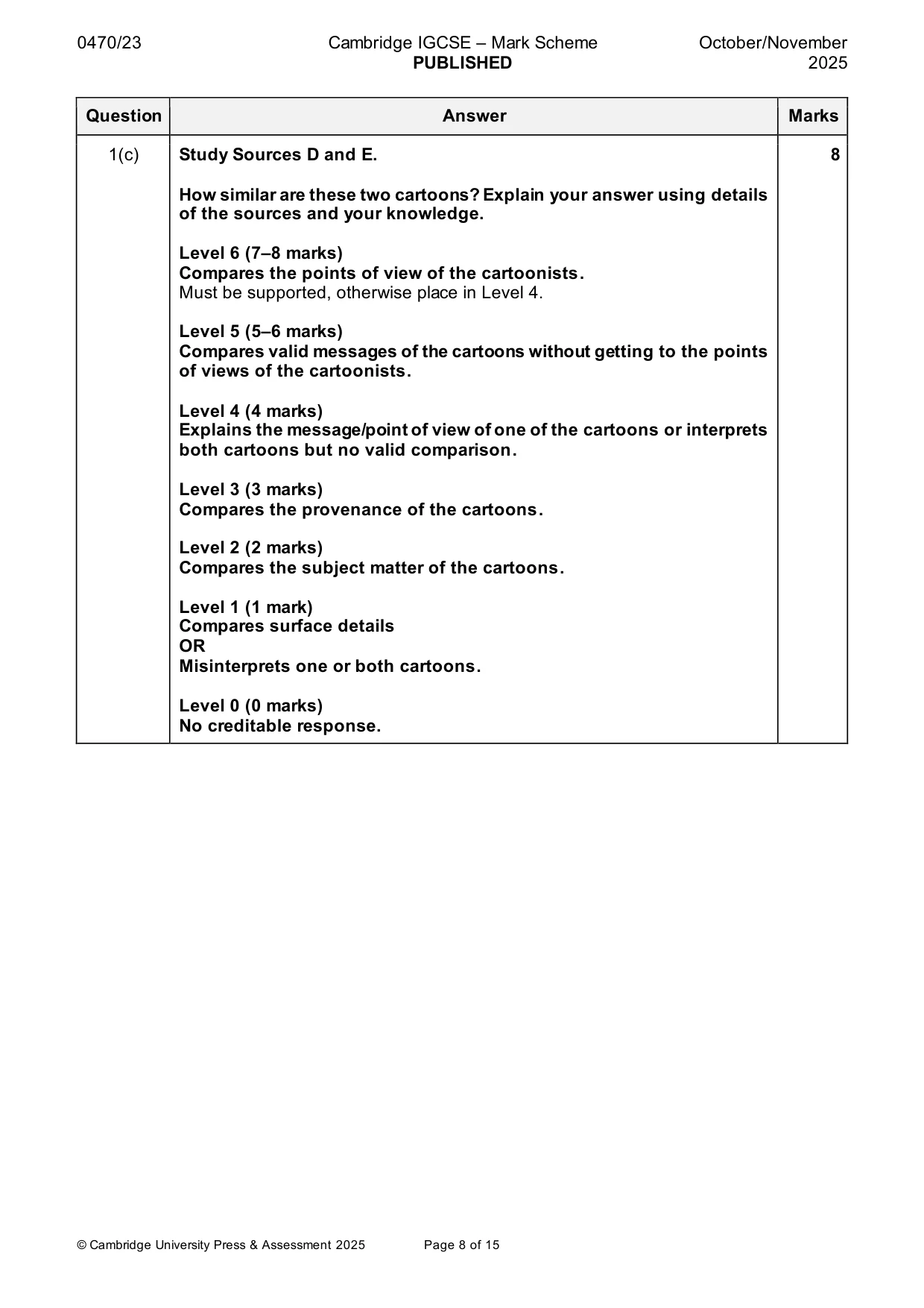 Mark scheme, page 8 of 15