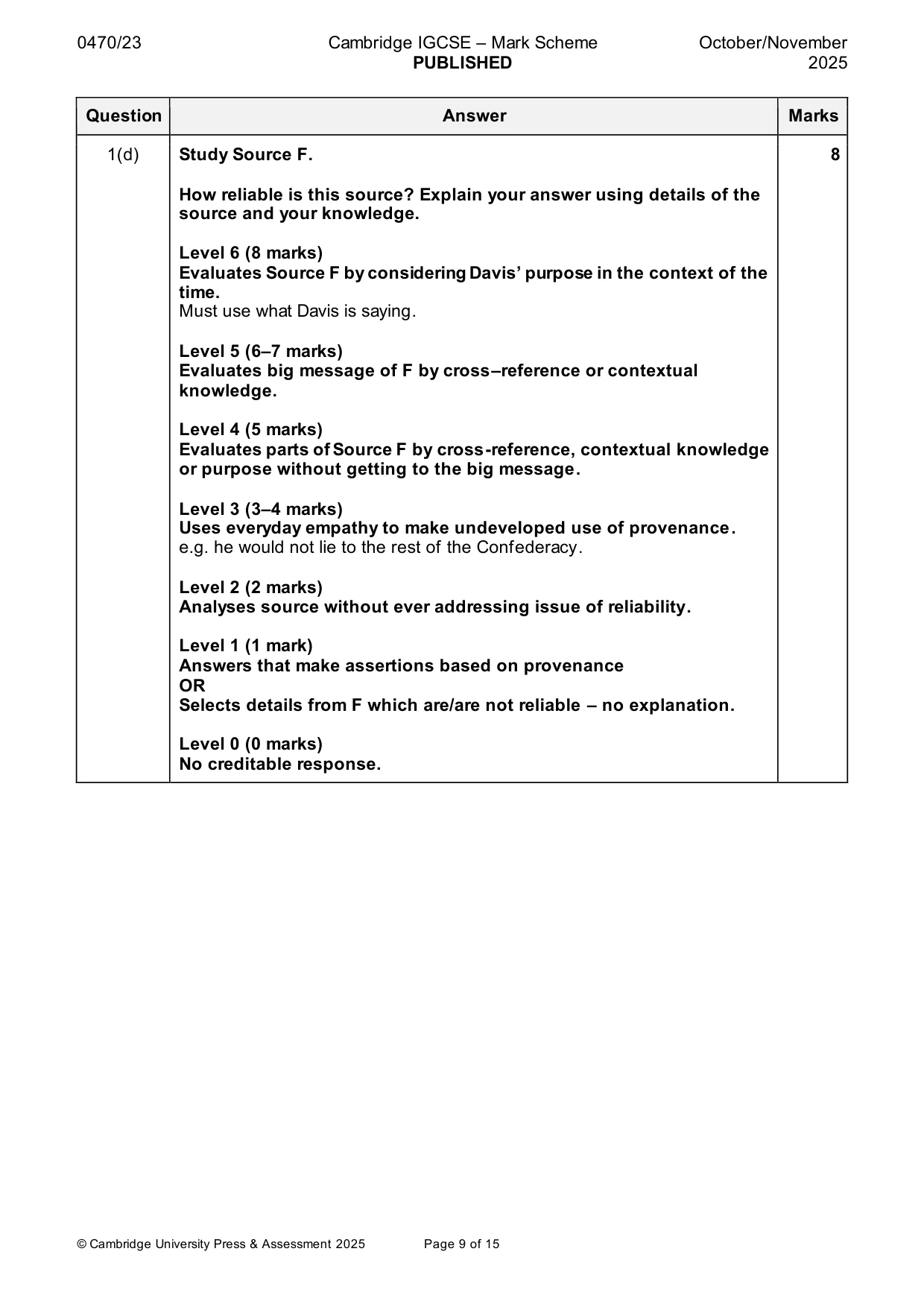 Mark scheme, page 9 of 15