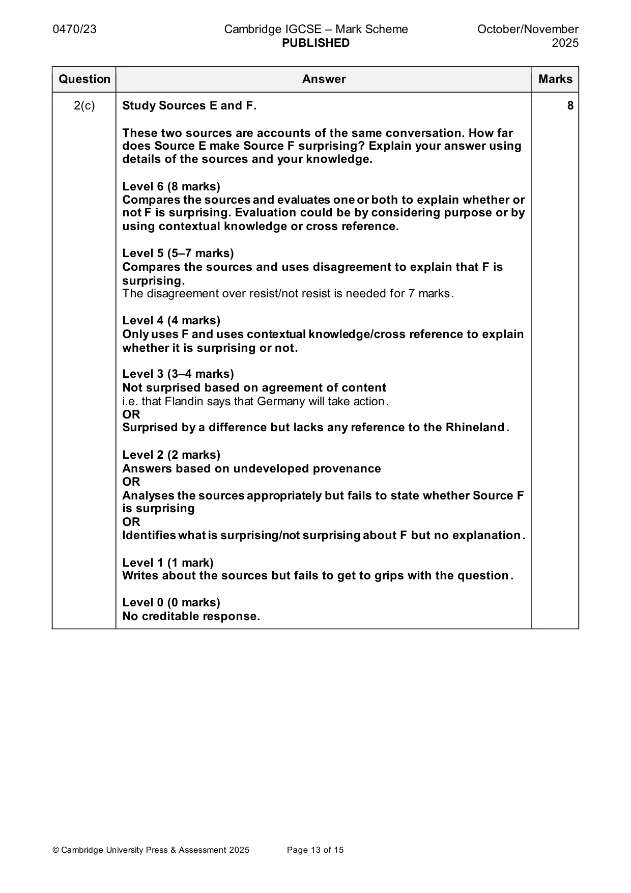 Mark scheme, page 13 of 15
