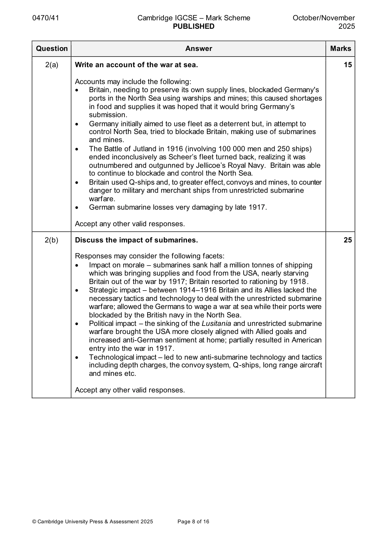 Mark scheme, page 8 of 16