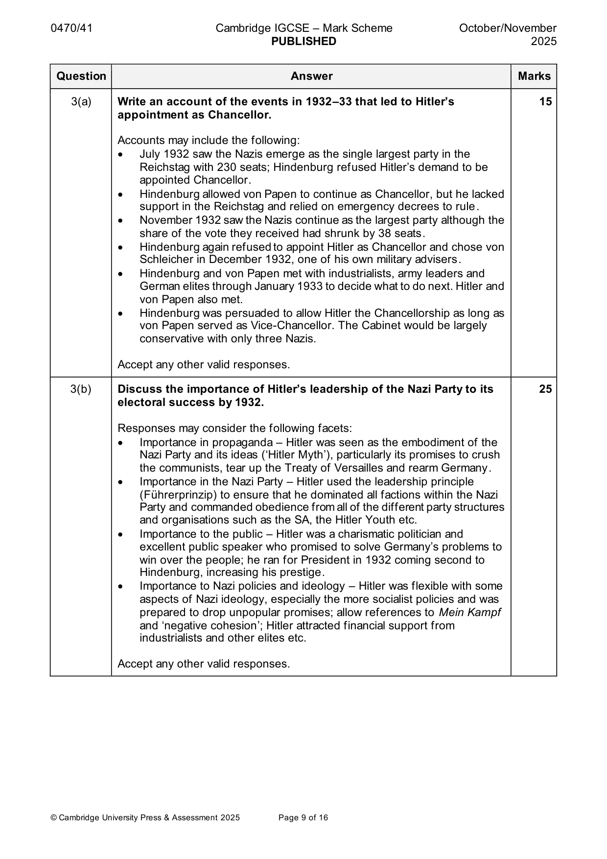 Mark scheme, page 9 of 16