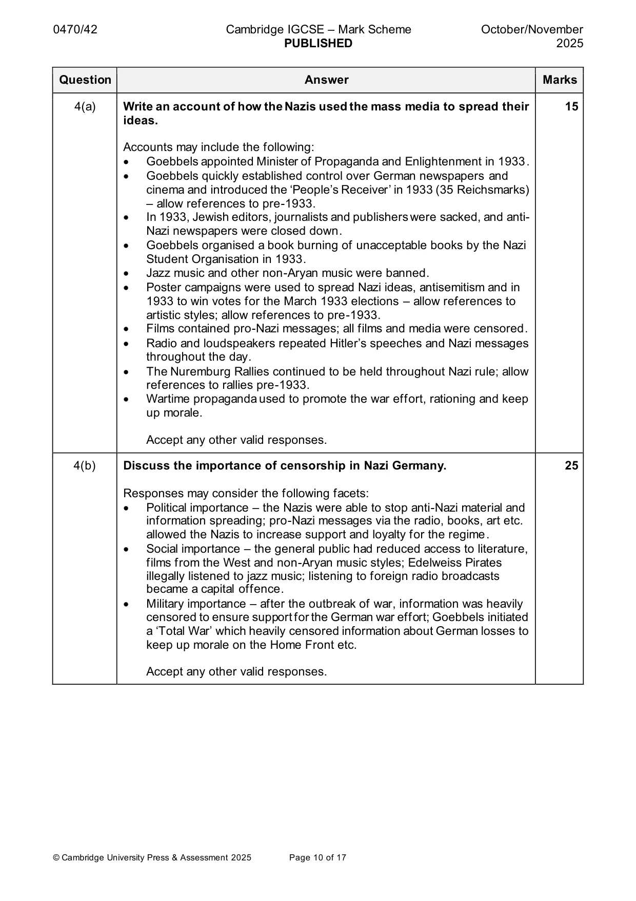 Mark scheme, page 10 of 17