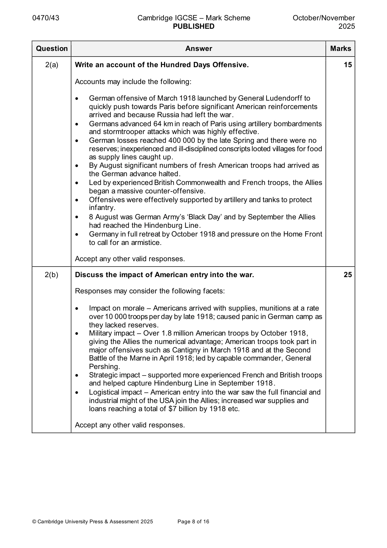 Mark scheme, page 8 of 16