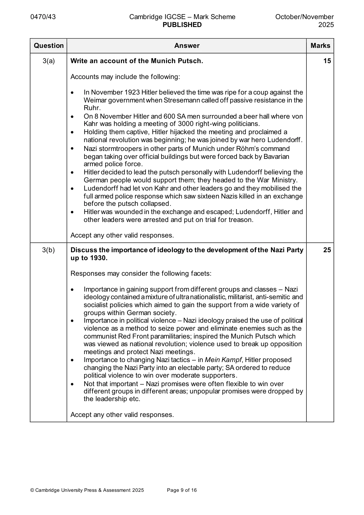 Mark scheme, page 9 of 16