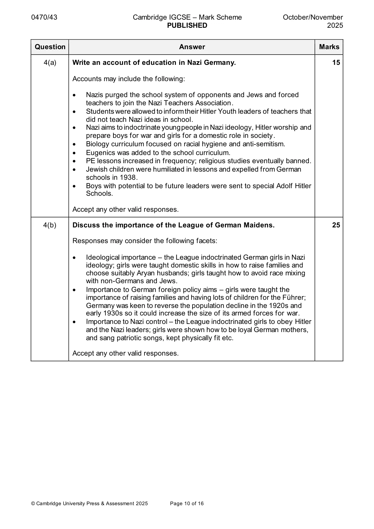 Mark scheme, page 10 of 16