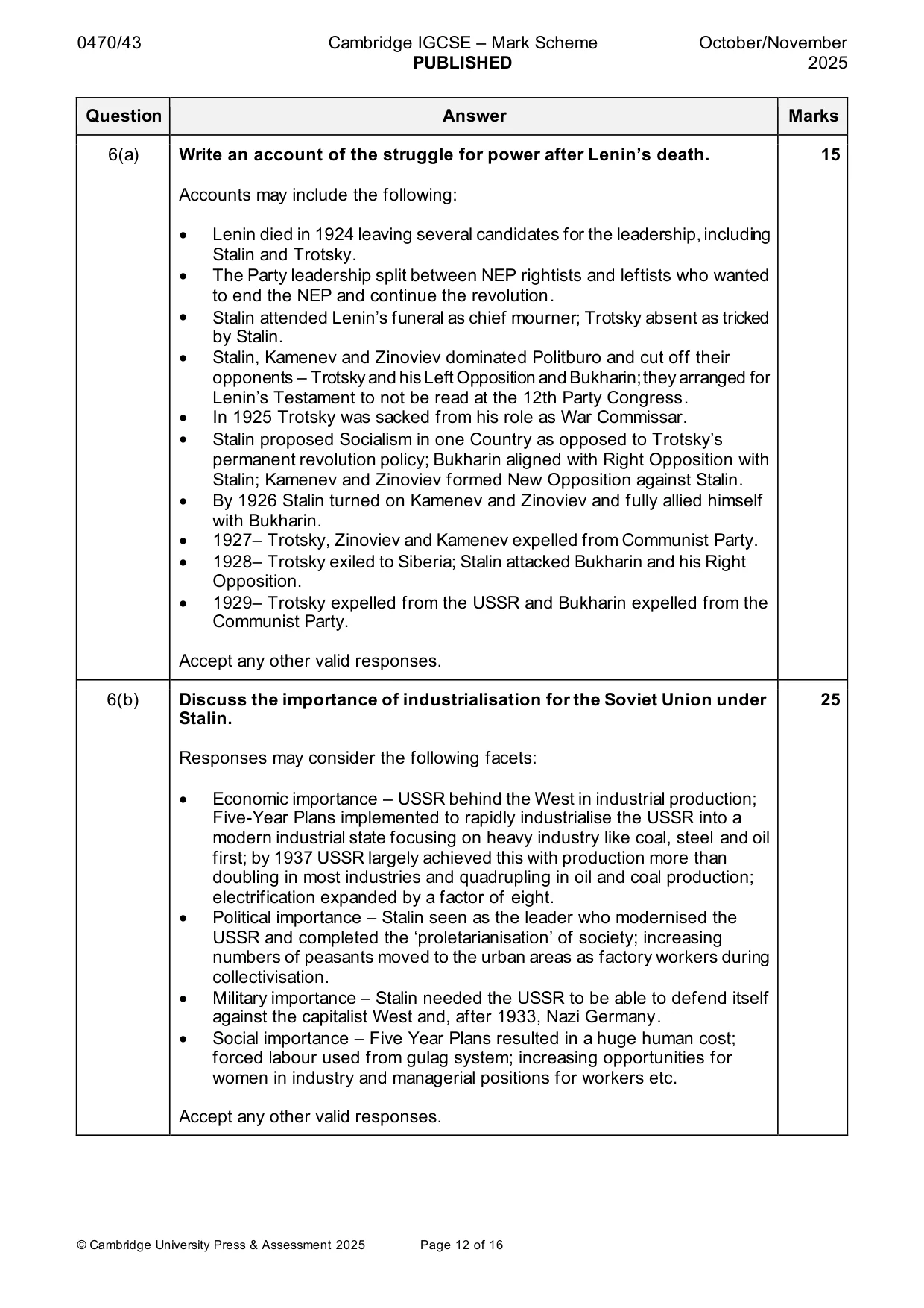 Mark scheme, page 12 of 16
