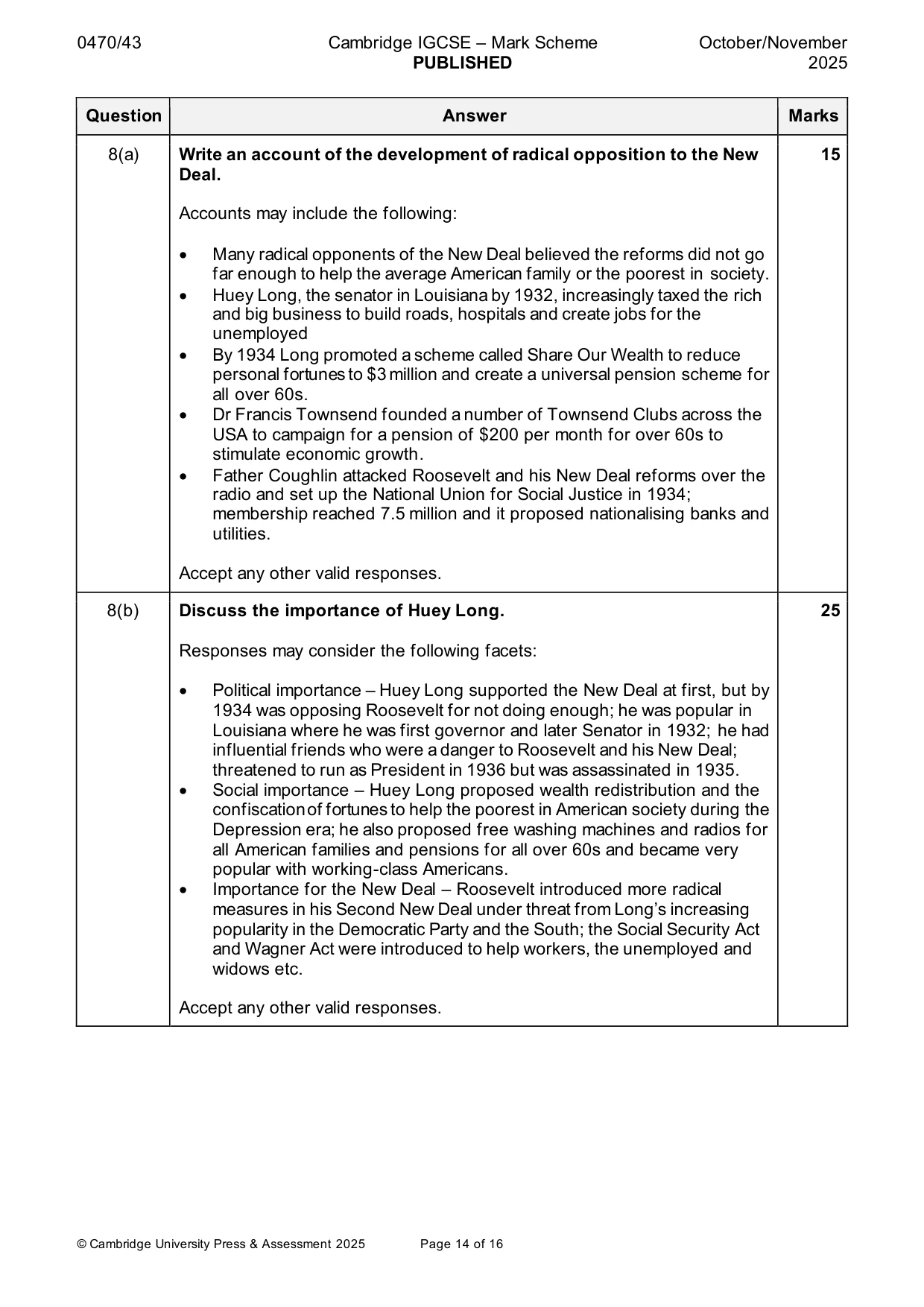 Mark scheme, page 14 of 16
