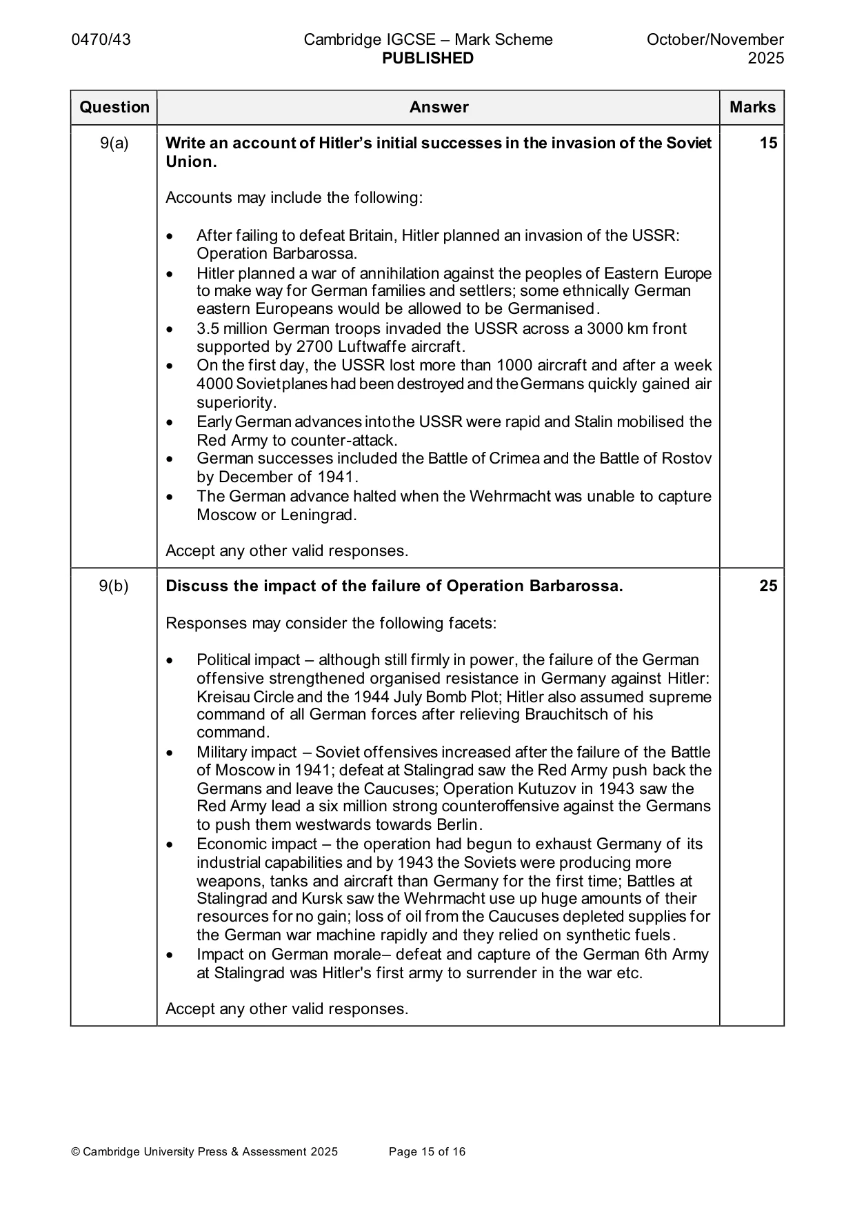 Mark scheme, page 15 of 16